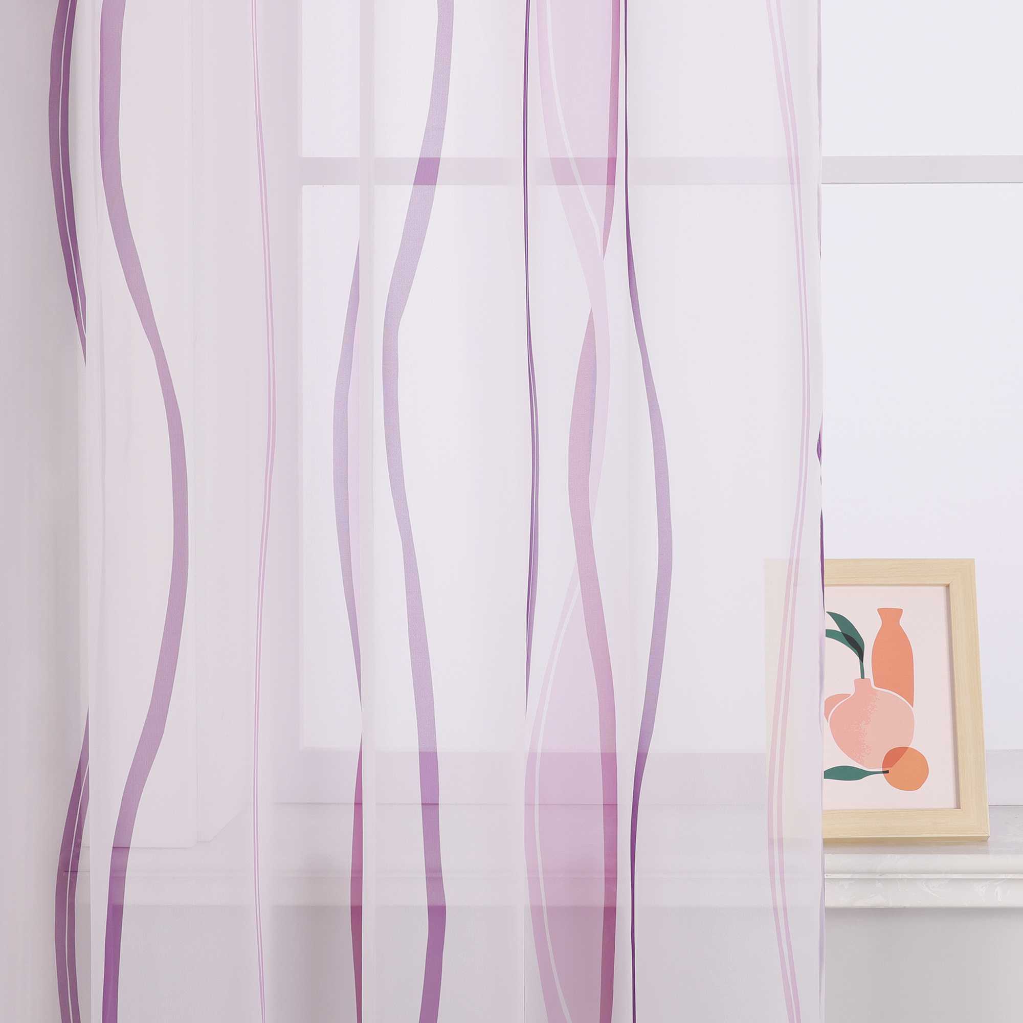 Vorhang Schlaufenschal aus Polyester mit bunten Wellenmustern tranparent 1 stück - Joyswahl