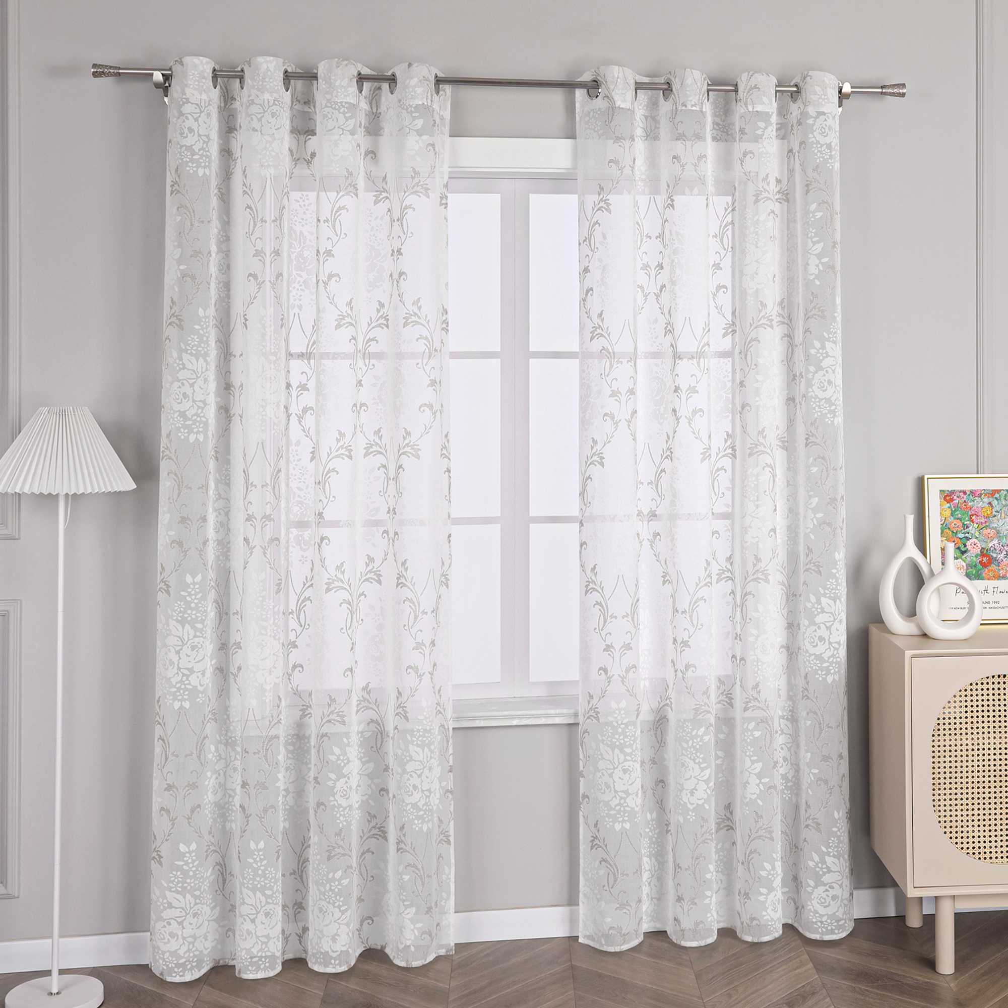 Elegante Transparente Gardinen mit Rankenmuster Ösenschal 1 stück - Joyswahl