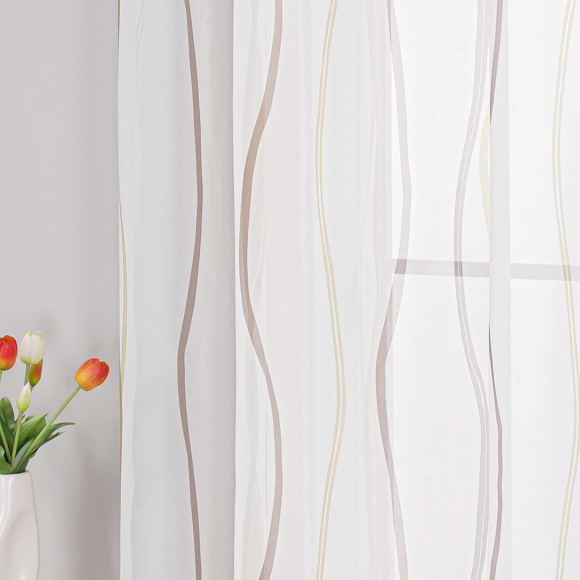 Vorhang Schlaufenschal aus Polyester mit bunten Wellenmustern tranparent 1 stück - Joyswahl