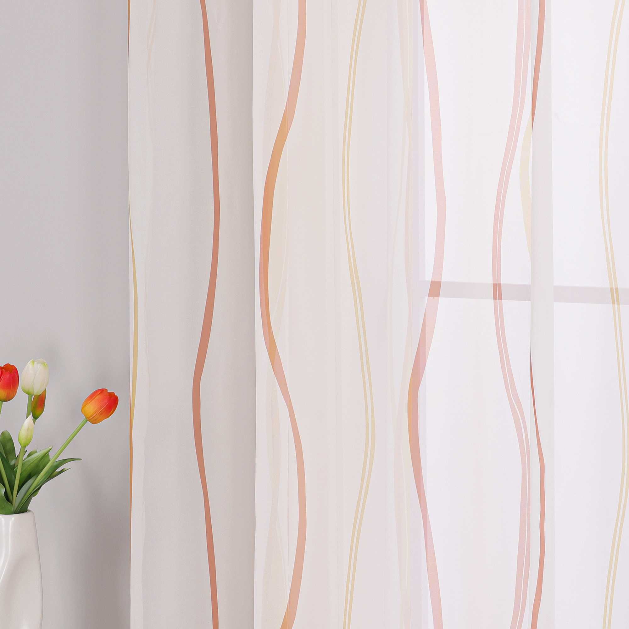 Vorhang Schlaufenschal aus Polyester mit bunten Wellenmustern tranparent 1 stück - Joyswahl