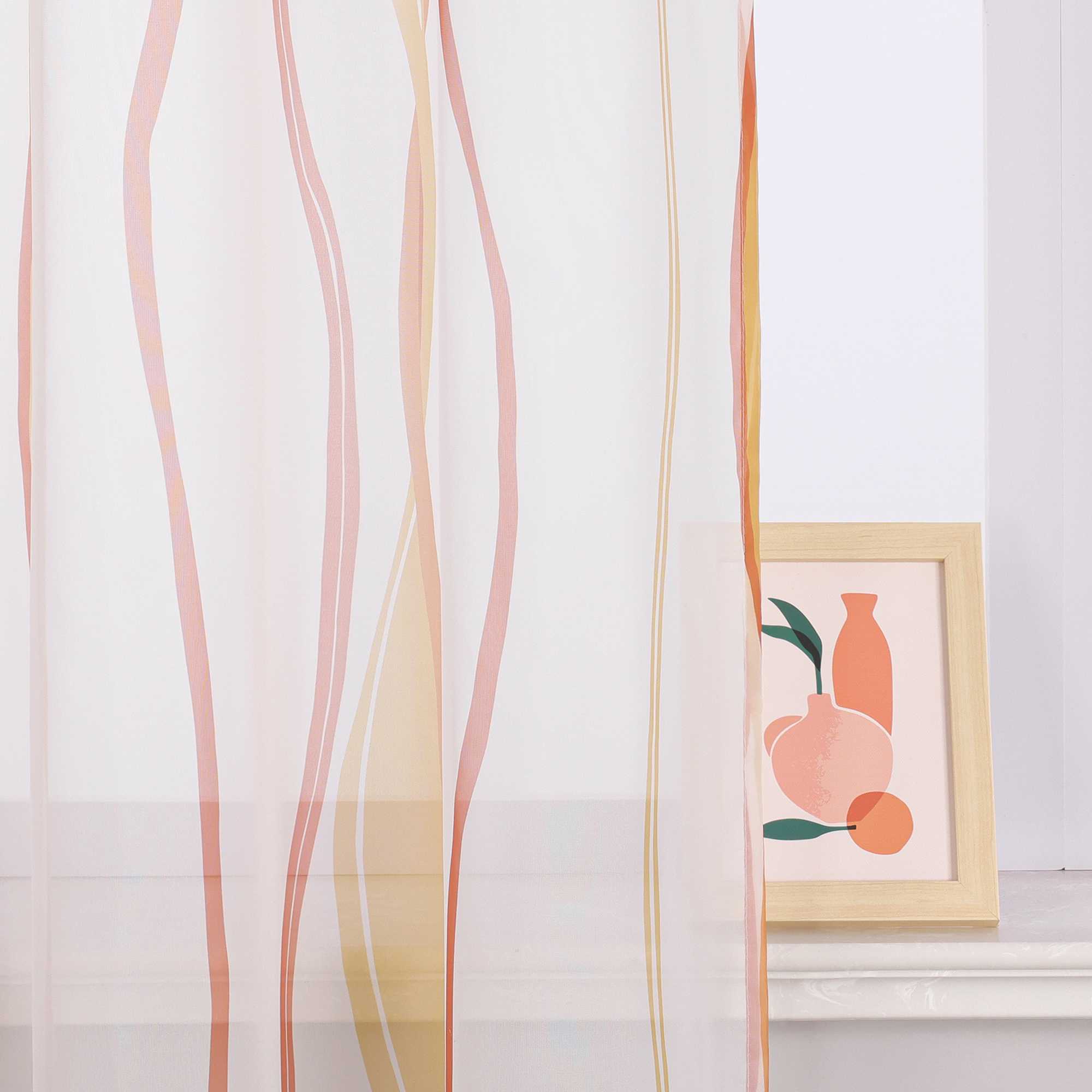 Vorhang Schlaufenschal aus Polyester mit bunten Wellenmustern tranparent 1 stück - Joyswahl