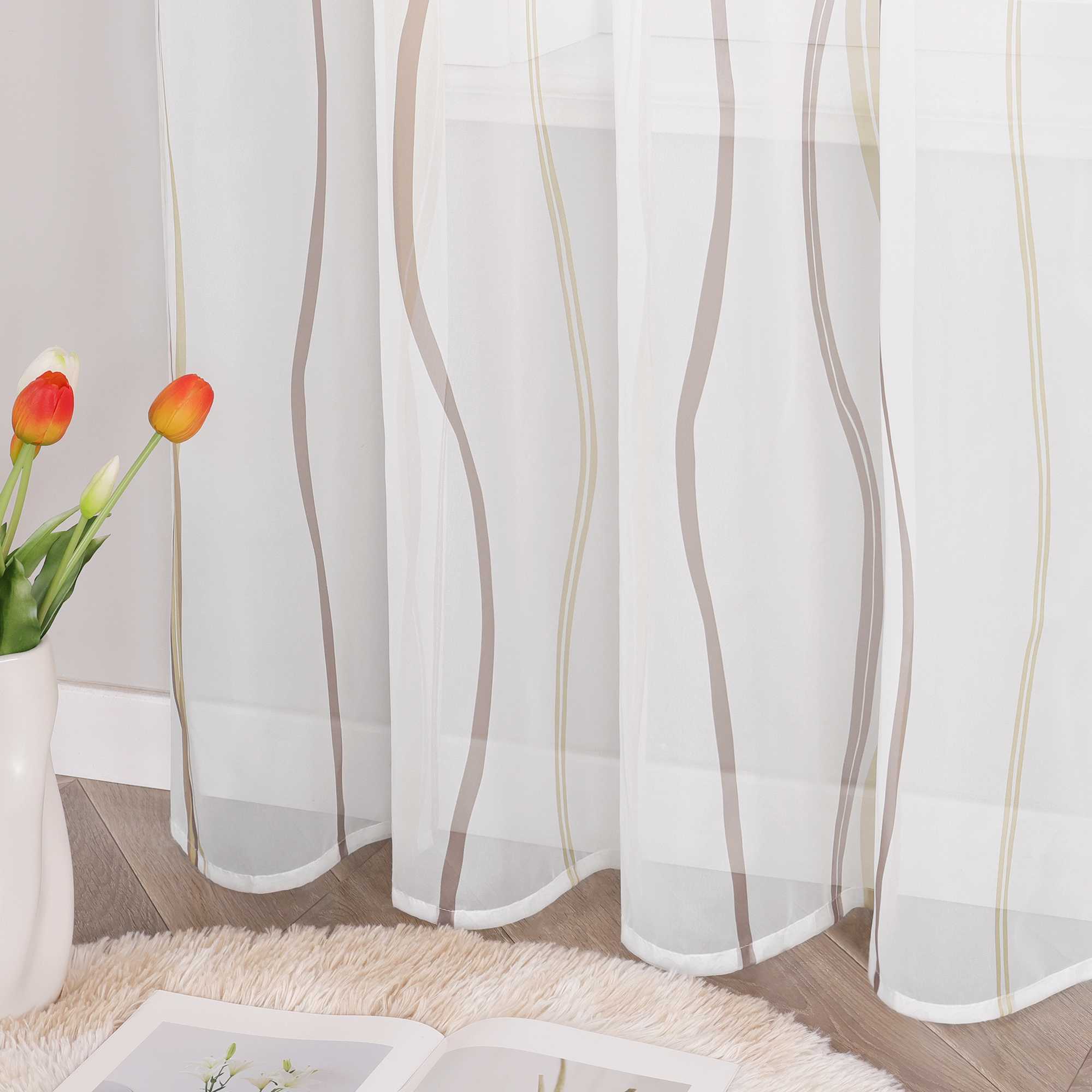 Vorhang Schlaufenschal aus Polyester mit bunten Wellenmustern tranparent 1 stück - Joyswahl