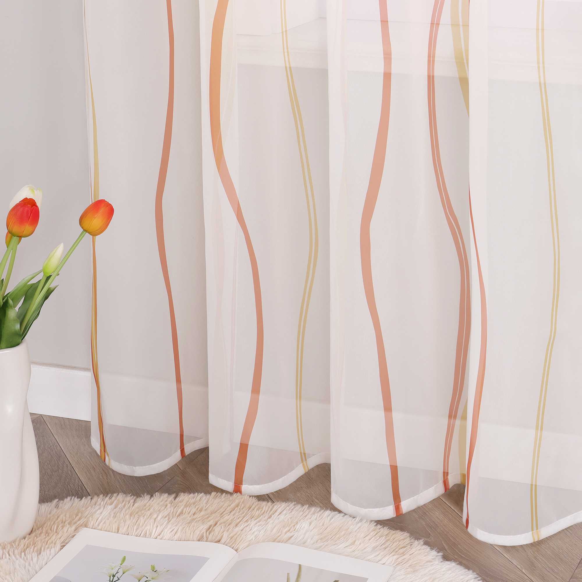 Vorhang Schlaufenschal aus Polyester mit bunten Wellenmustern tranparent 1 stück - Joyswahl