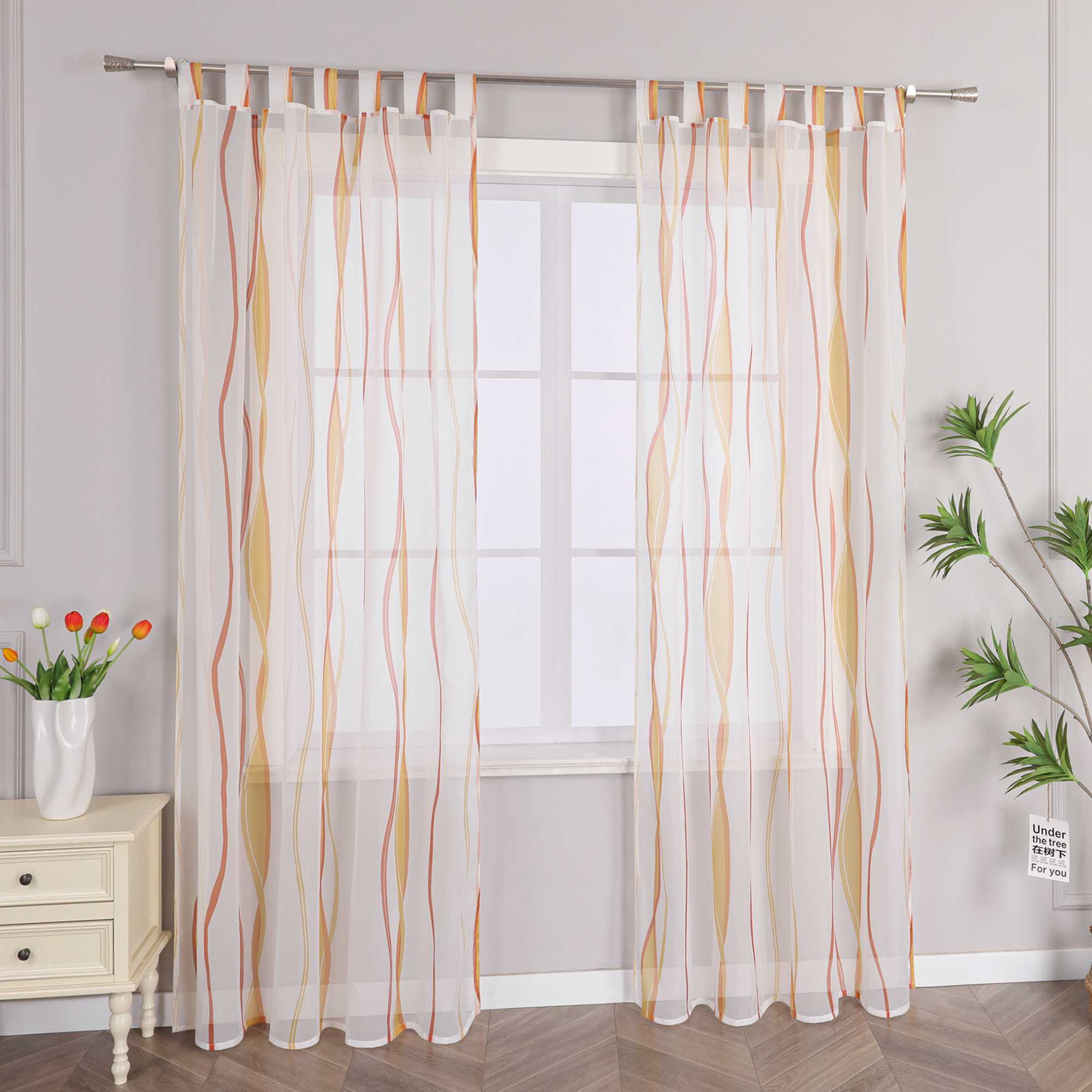 Vorhang Schlaufenschal aus Polyester mit bunten Wellenmustern tranparent 1 stück - Joyswahl