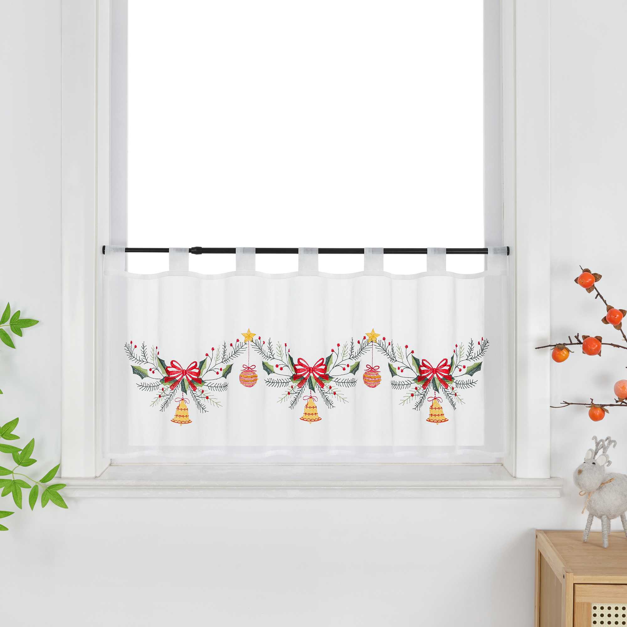 Scheibengardine Transparent mit Weihnachtsglocken