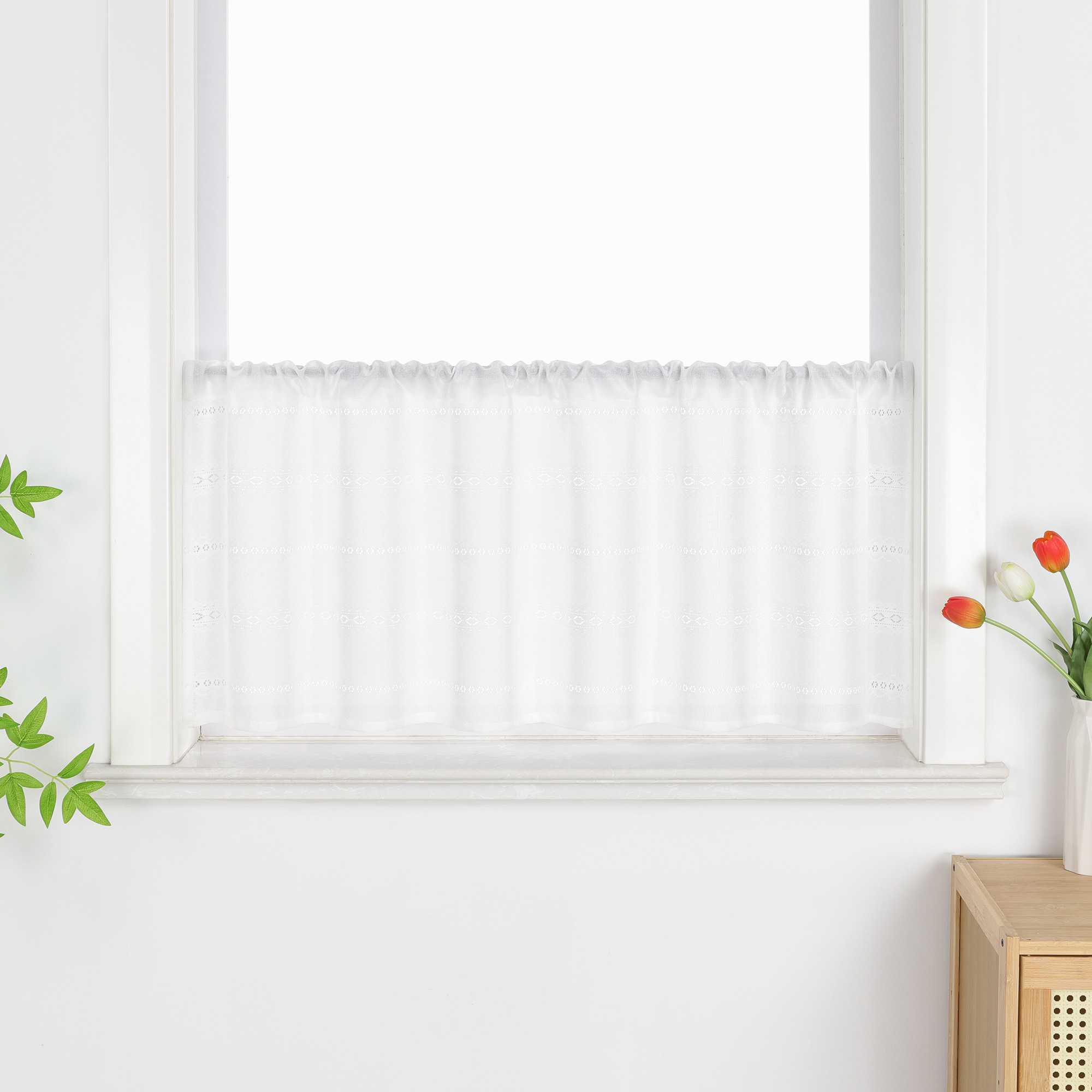 Transparente Scheibengardine mit Rautenprägung und Quaste 1 Stück