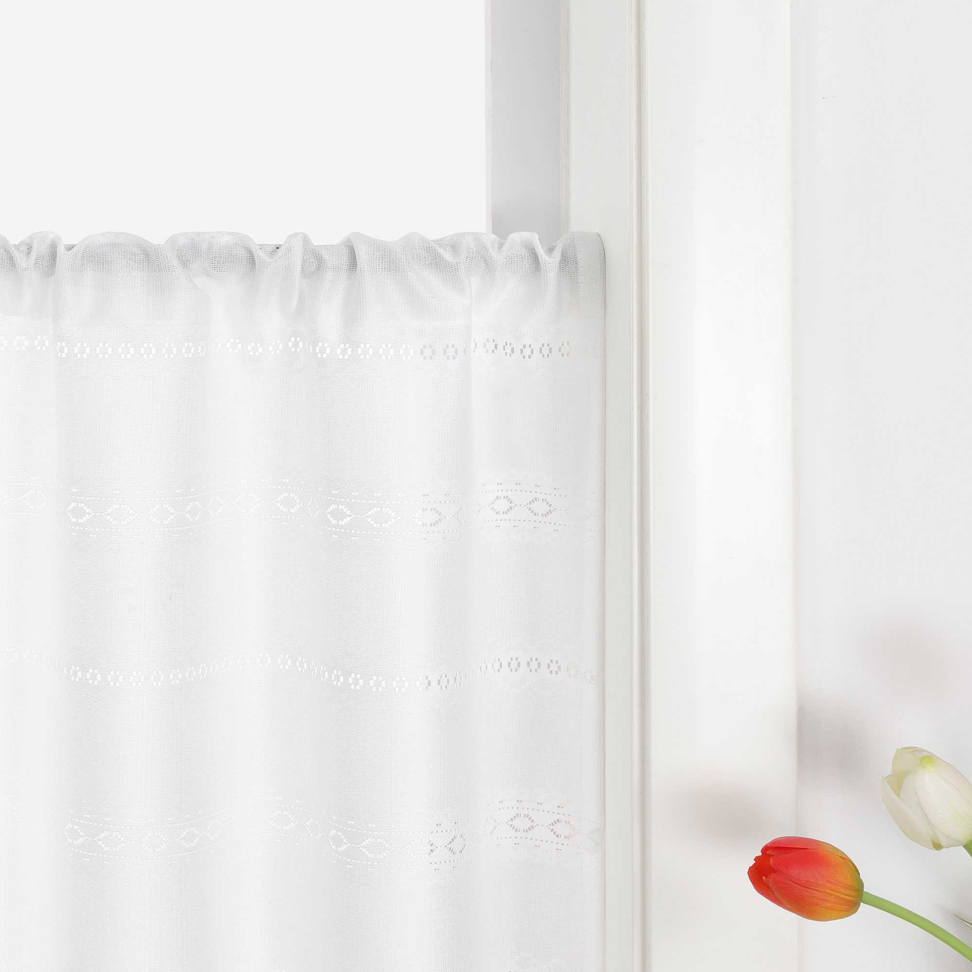 Transparente Scheibengardine mit Rautenprägung und Quaste 1 Stück