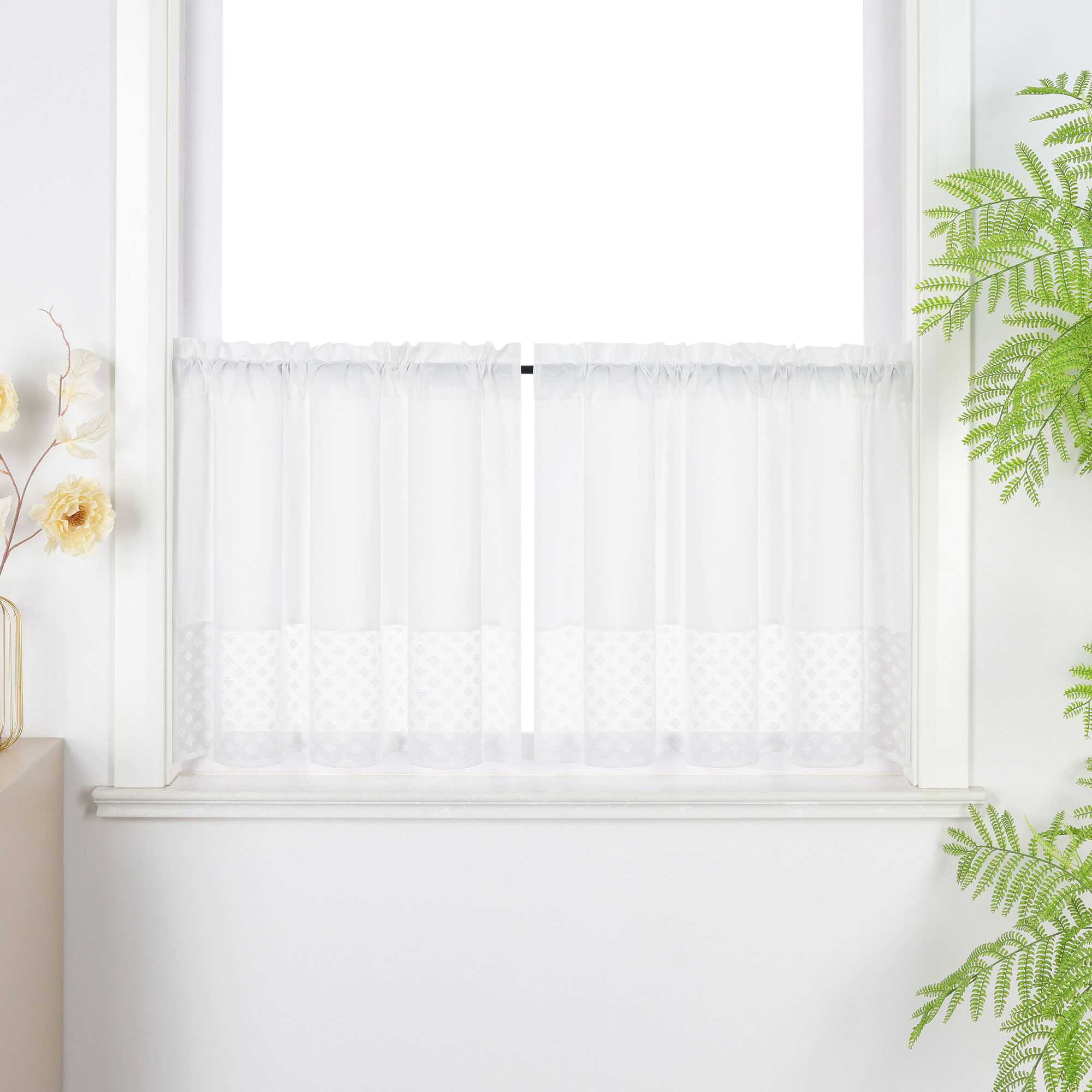 Scheibengardine im Patchwork-Stil mit Kleeblatt-Muster, 2 Stücke, mit Taschenrod-Design