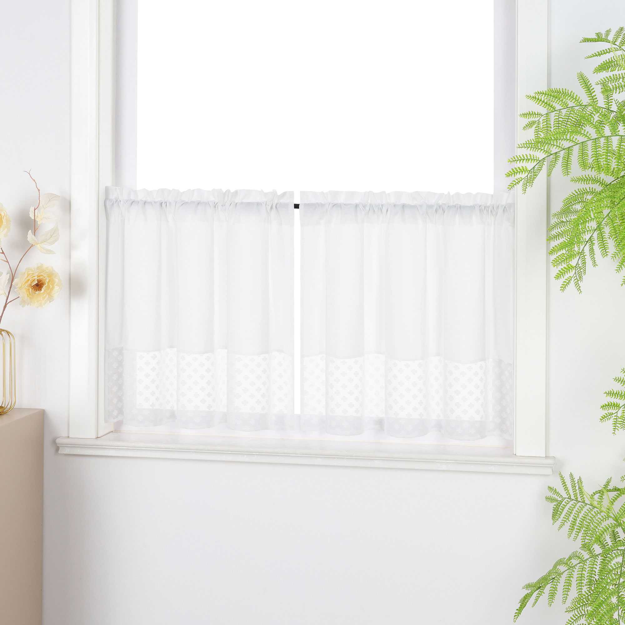 Scheibengardine im Patchwork-Stil mit Kleeblatt-Muster, 2 Stücke, mit Taschenrod-Design