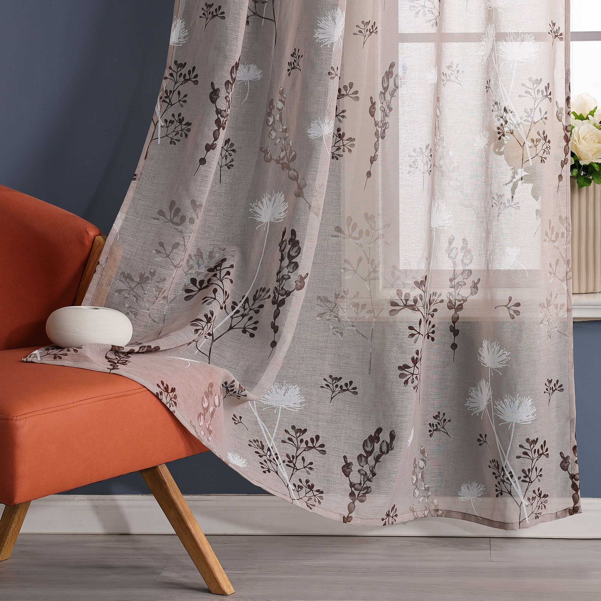 Transparente Vorhang aus Polyester durch Kräuselband mit Unregelmäßigen botanischen Mustern 1 stück - Joyswahl