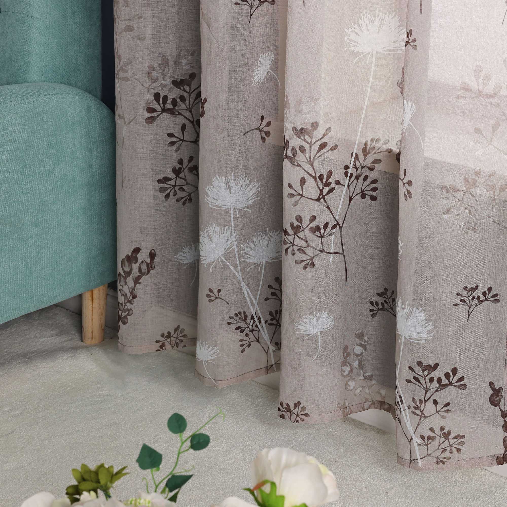 Transparente Vorhang aus Polyester durch Kräuselband mit Unregelmäßigen botanischen Mustern 1 stück - Joyswahl