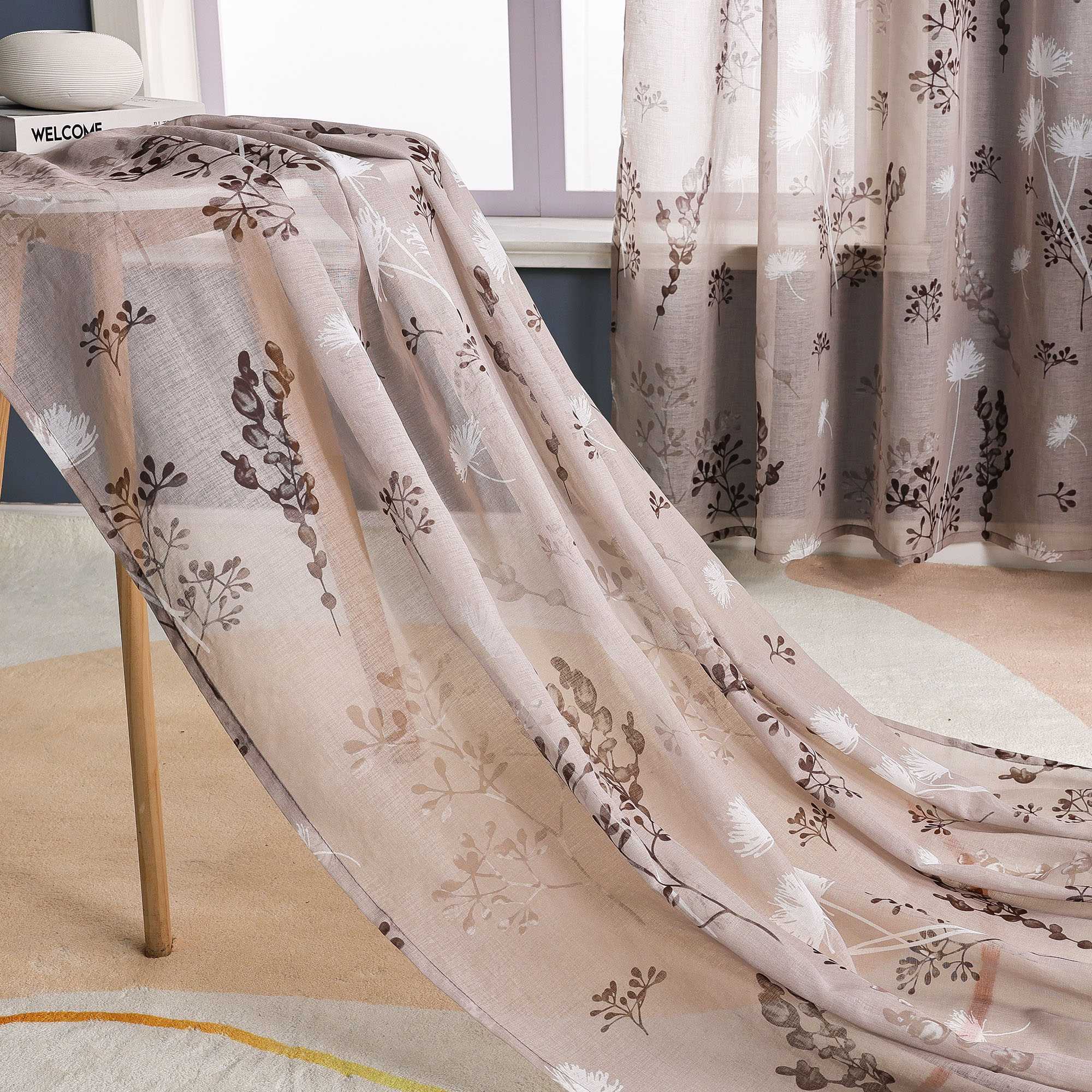 Transparente Vorhang aus Polyester durch Kräuselband mit Unregelmäßigen botanischen Mustern 1 stück - Joyswahl