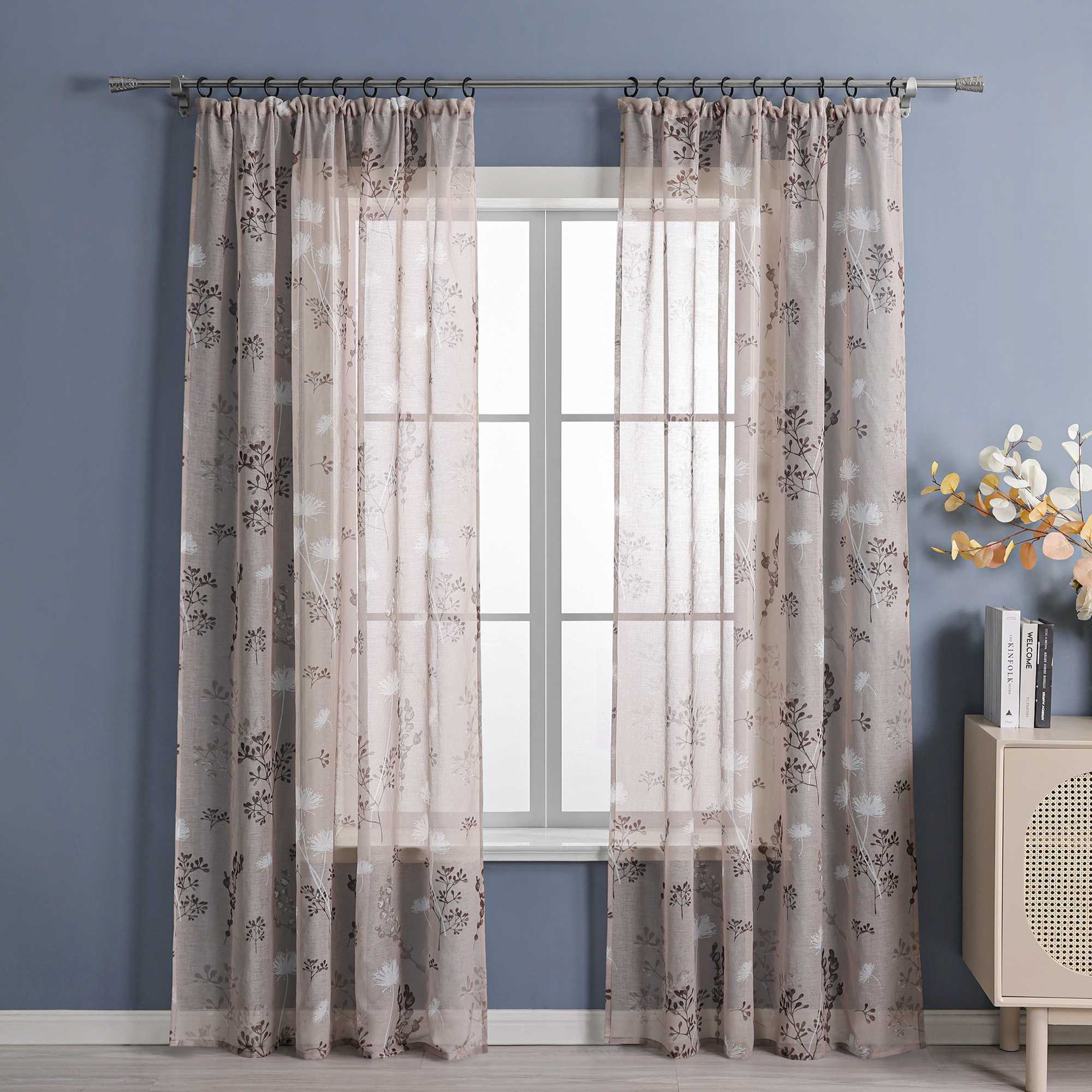 Transparente Vorhang aus Polyester durch Kräuselband mit Unregelmäßigen botanischen Mustern 1 stück - Joyswahl