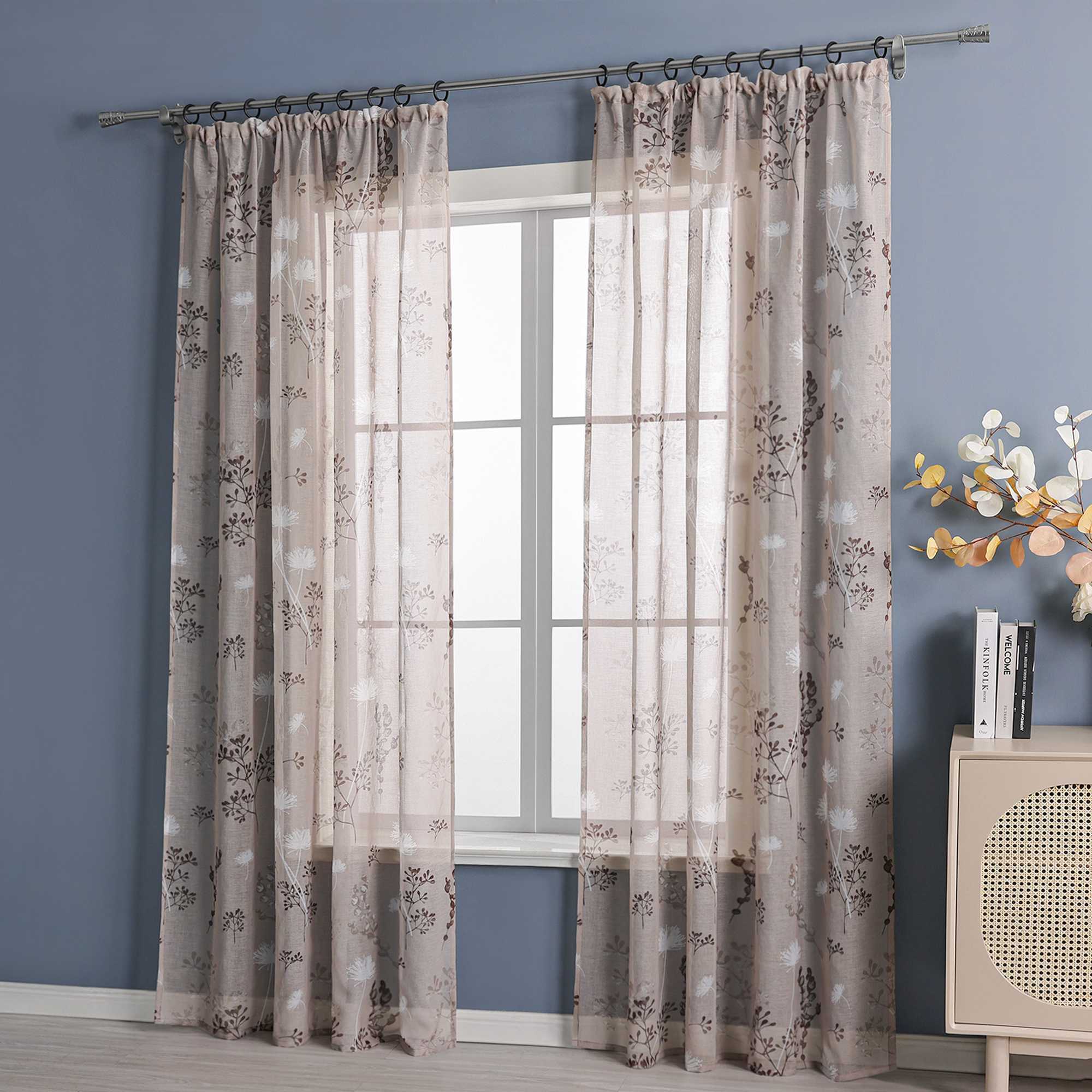 Transparente Vorhang aus Polyester durch Kräuselband mit Unregelmäßigen botanischen Mustern 1 stück - Joyswahl