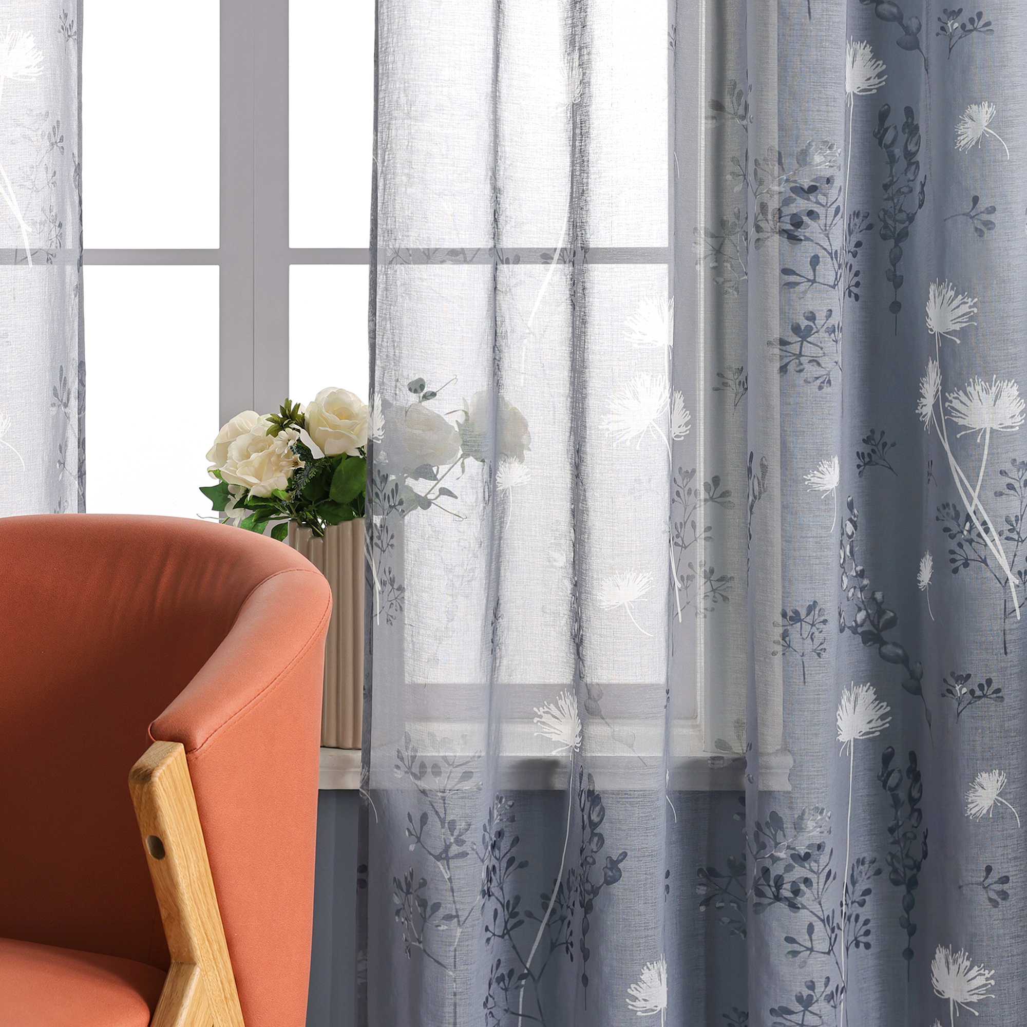 Transparente Vorhang aus Polyester durch Kräuselband mit Unregelmäßigen botanischen Mustern 1 stück - Joyswahl