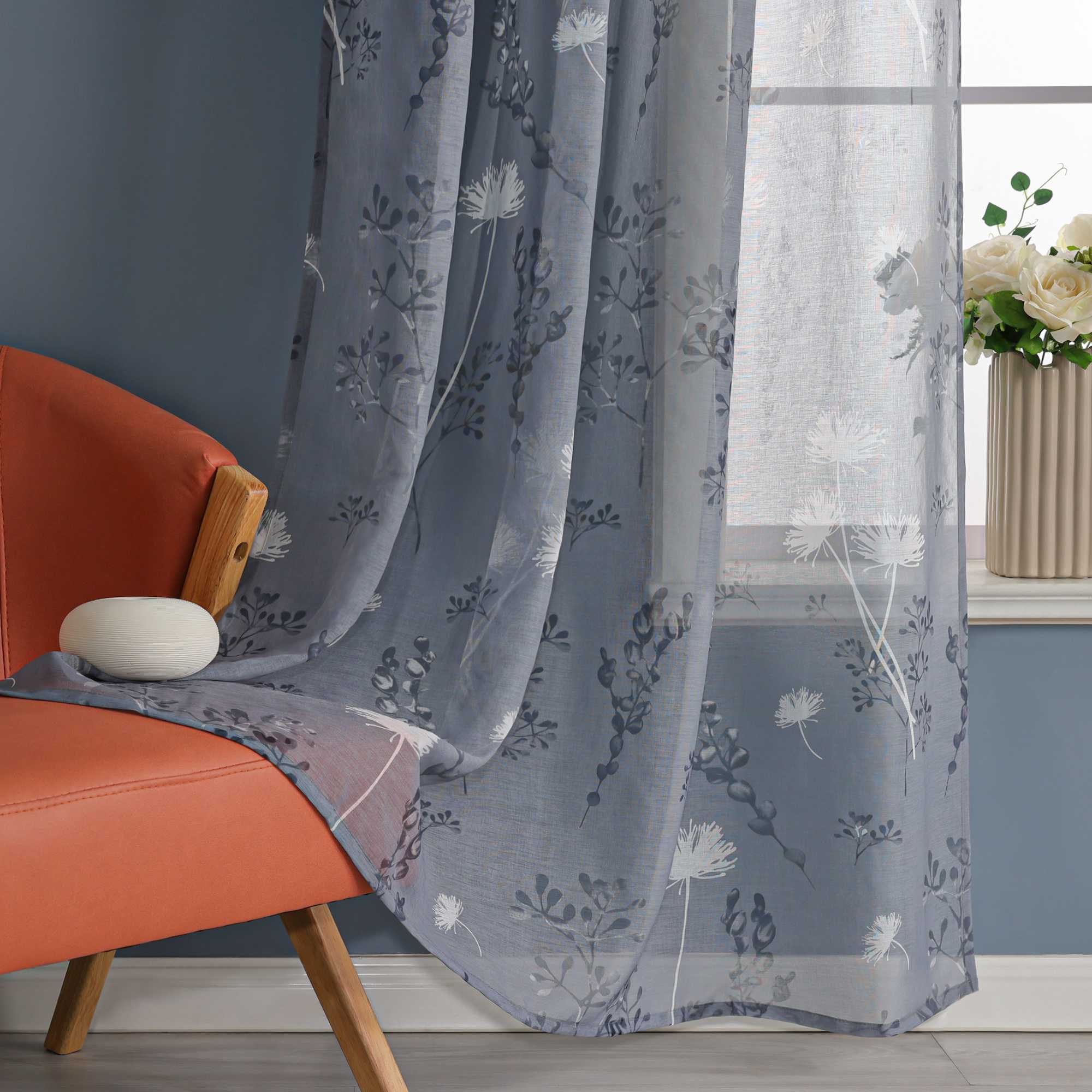 Transparente Vorhang aus Polyester durch Kräuselband mit Unregelmäßigen botanischen Mustern 1 stück - Joyswahl