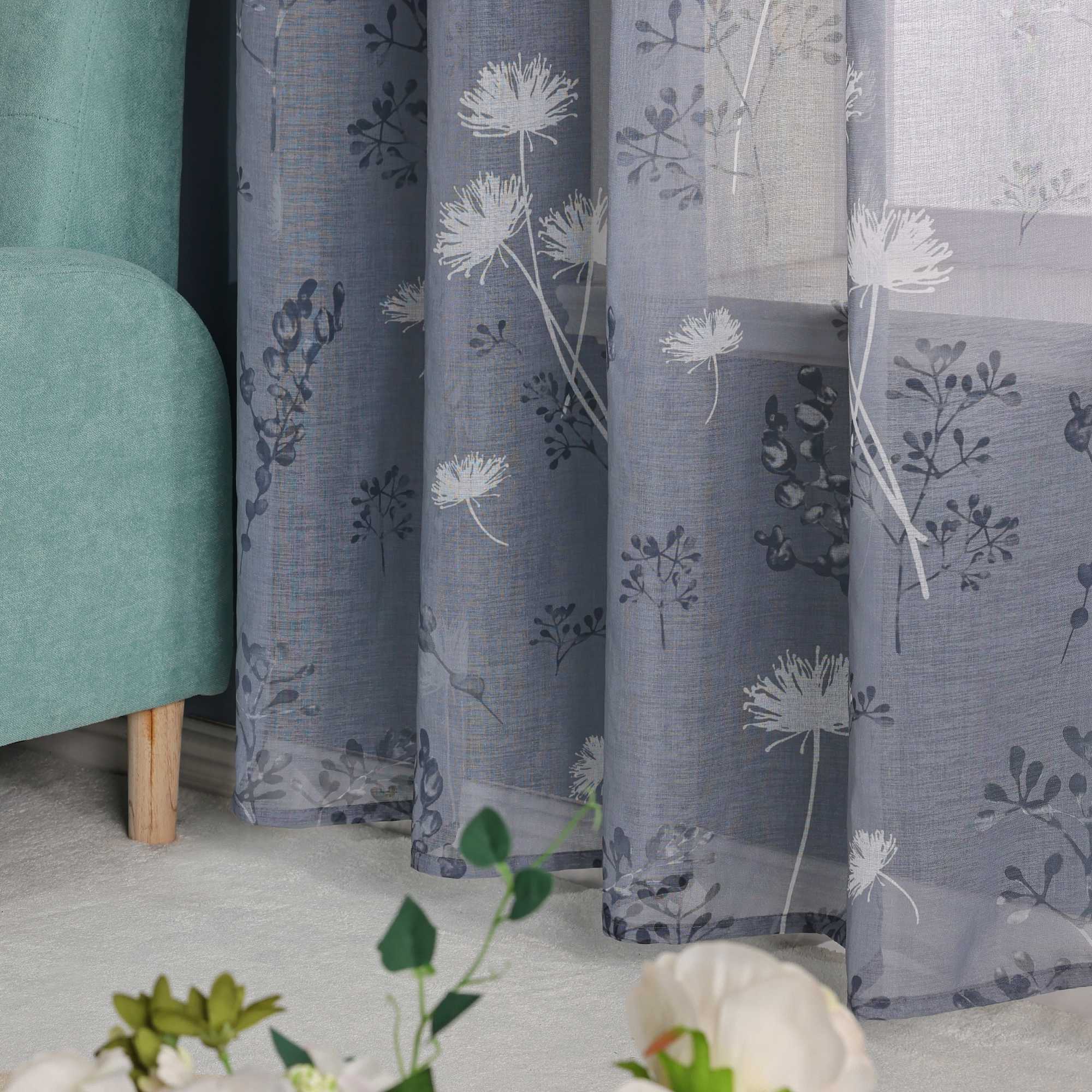 Transparente Vorhang aus Polyester durch Kräuselband mit Unregelmäßigen botanischen Mustern 1 stück - Joyswahl