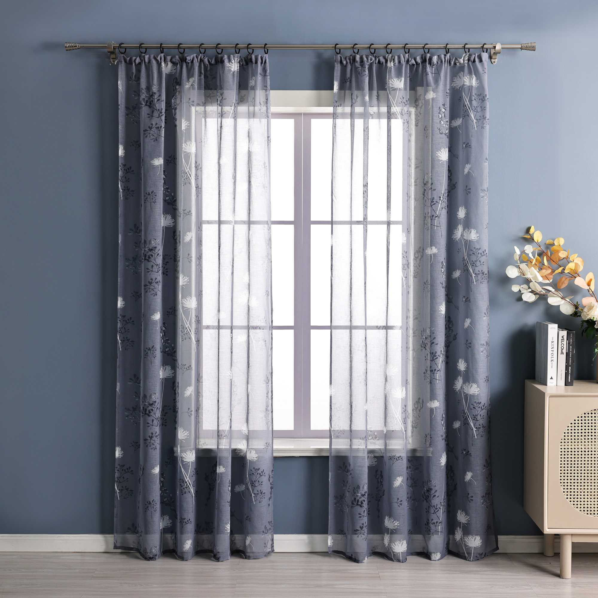 Transparente Vorhang aus Polyester durch Kräuselband mit Unregelmäßigen botanischen Mustern 1 stück - Joyswahl