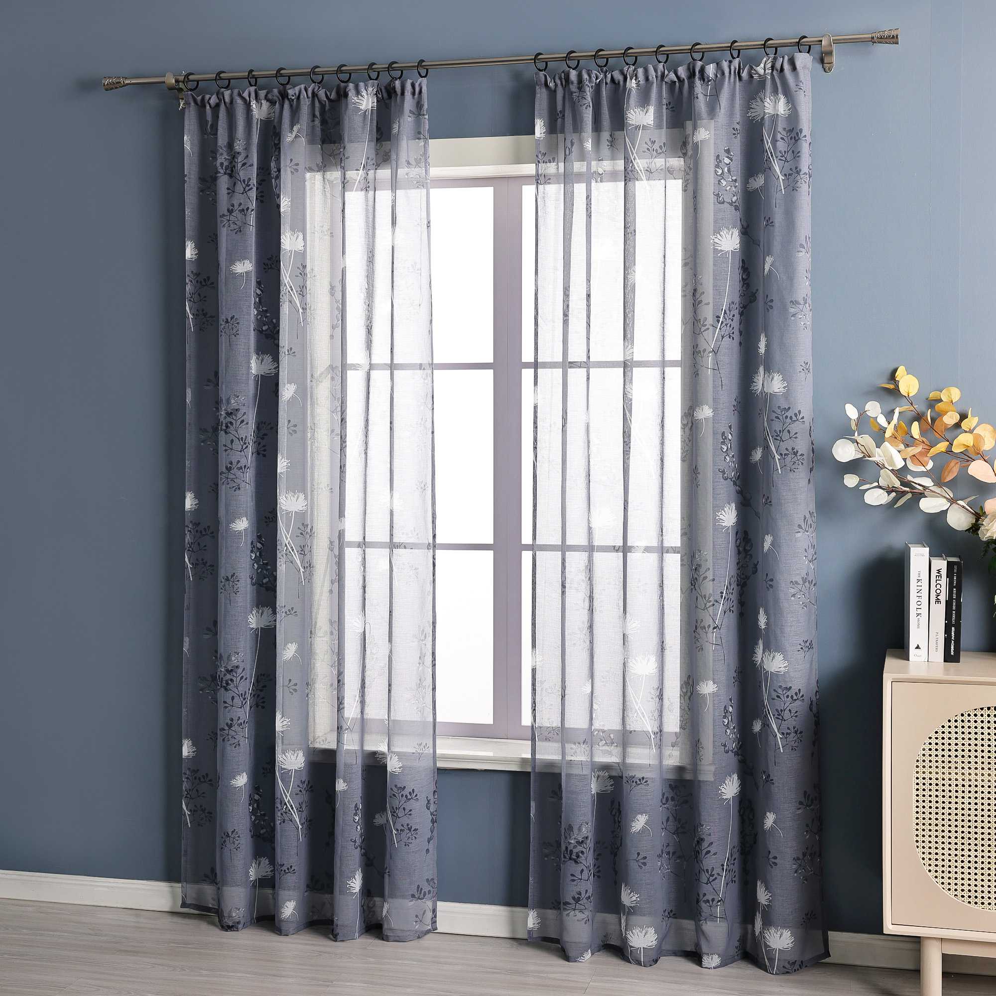 Transparente Vorhang aus Polyester durch Kräuselband mit Unregelmäßigen botanischen Mustern 1 stück - Joyswahl