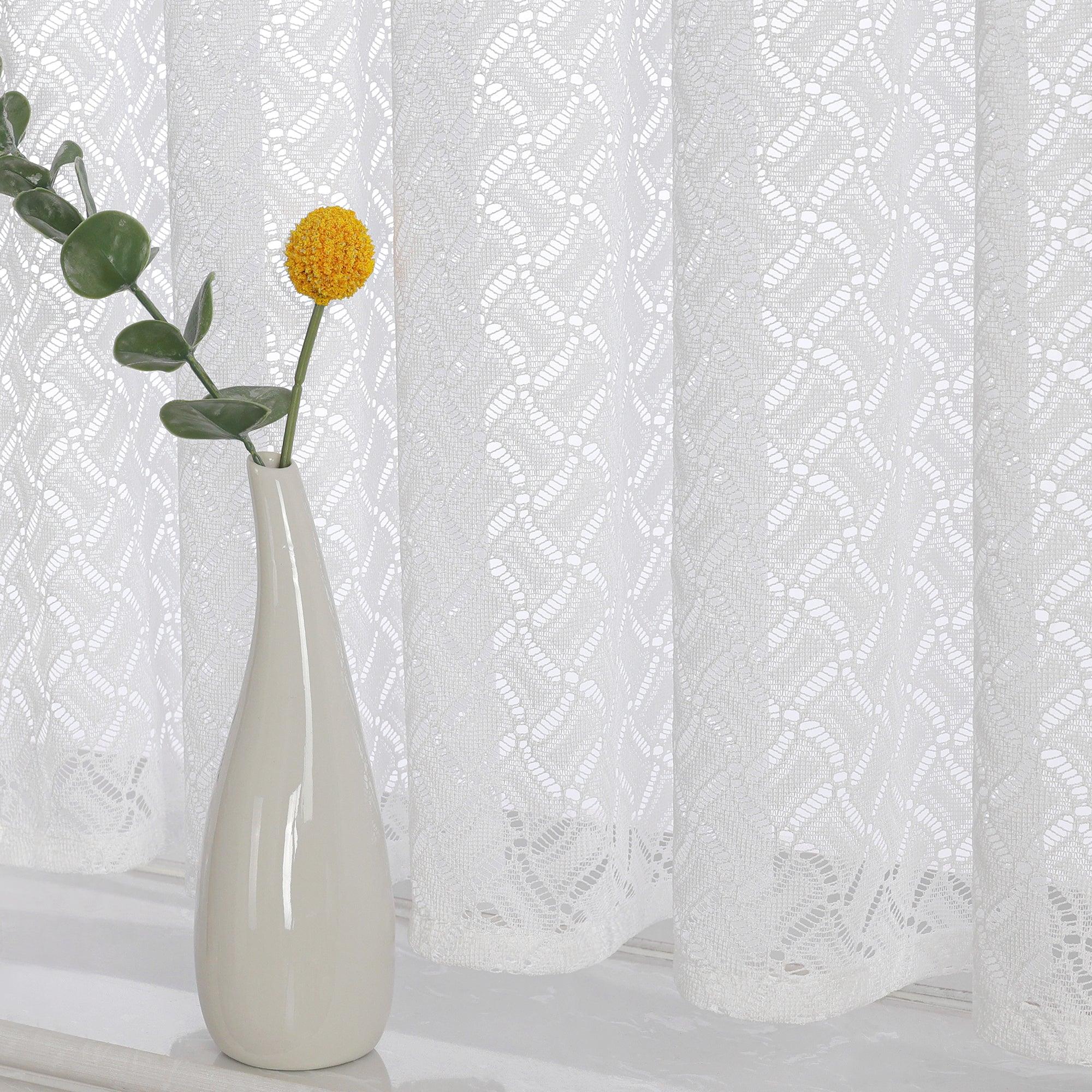 2er Set Scheibengardinen Jacquard Bistrogardine durch Tunnelzug Kurzgardinen Halbtransparent Weiß - Joyswahl