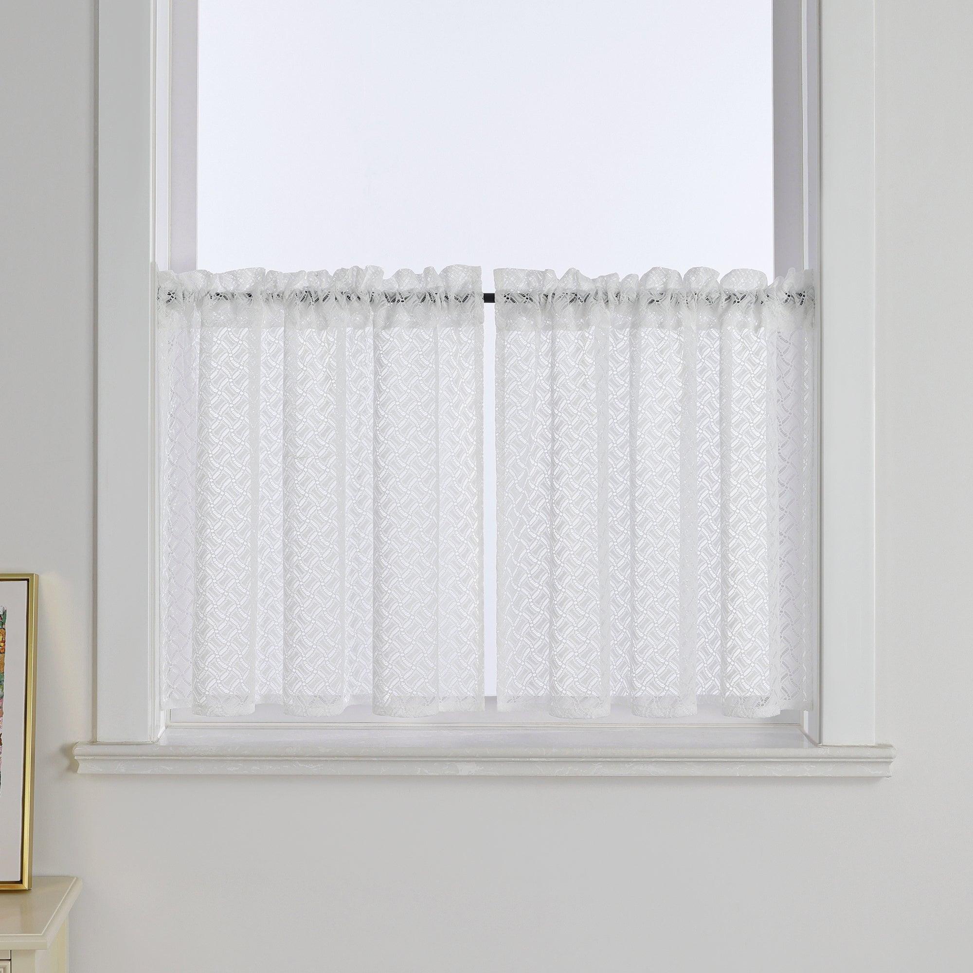 2er Set Scheibengardinen Jacquard Bistrogardine durch Tunnelzug Kurzgardinen Halbtransparent Weiß - Joyswahl