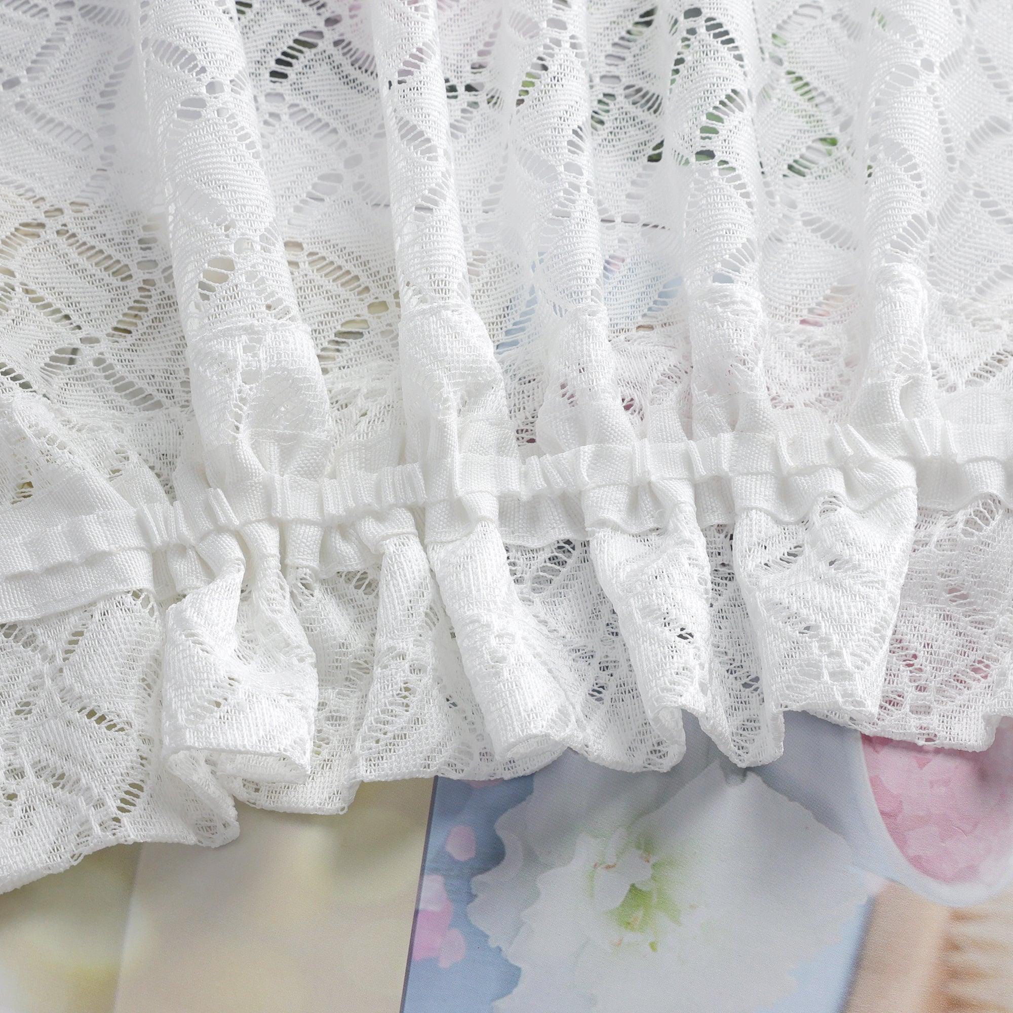 2er Set Scheibengardinen Jacquard Bistrogardine durch Tunnelzug Kurzgardinen Halbtransparent Weiß - Joyswahl