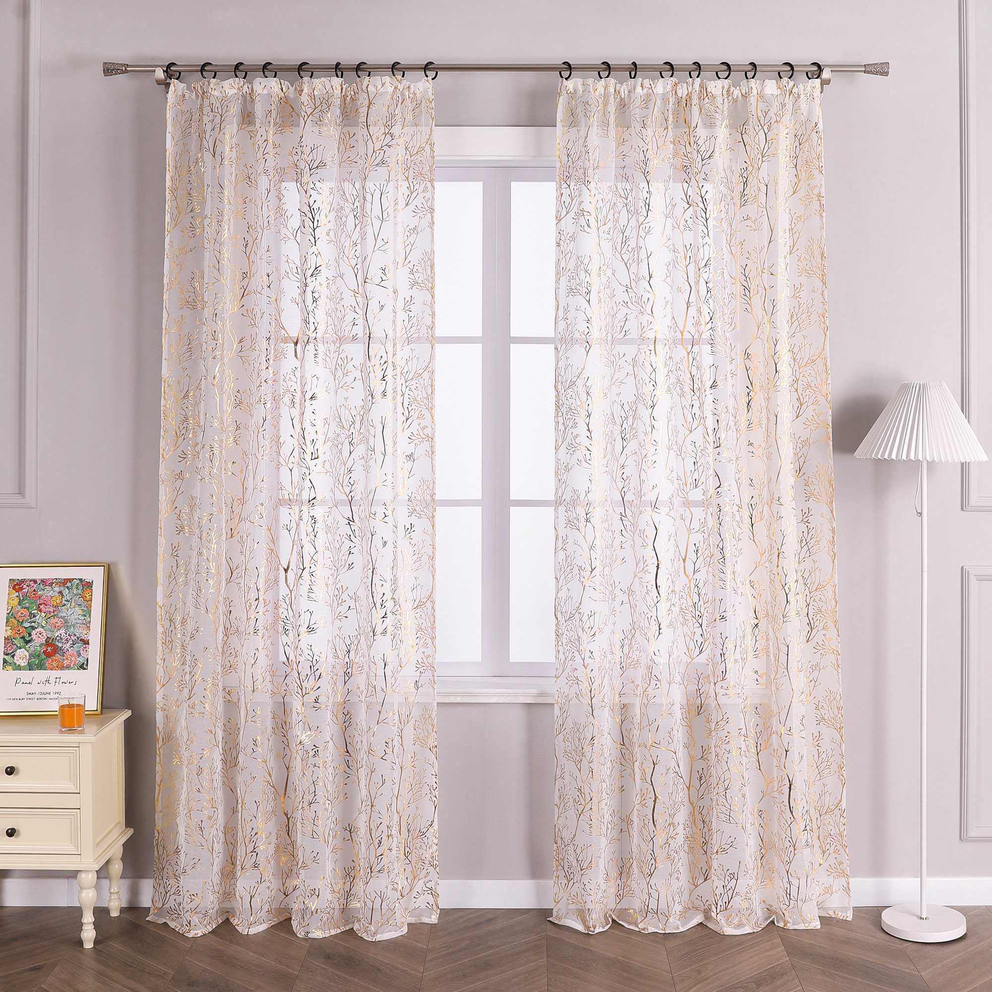 Luxuriöse Vorhänge mit vergoldetem Zweigmuster mit Kräuselband - Joyswahl