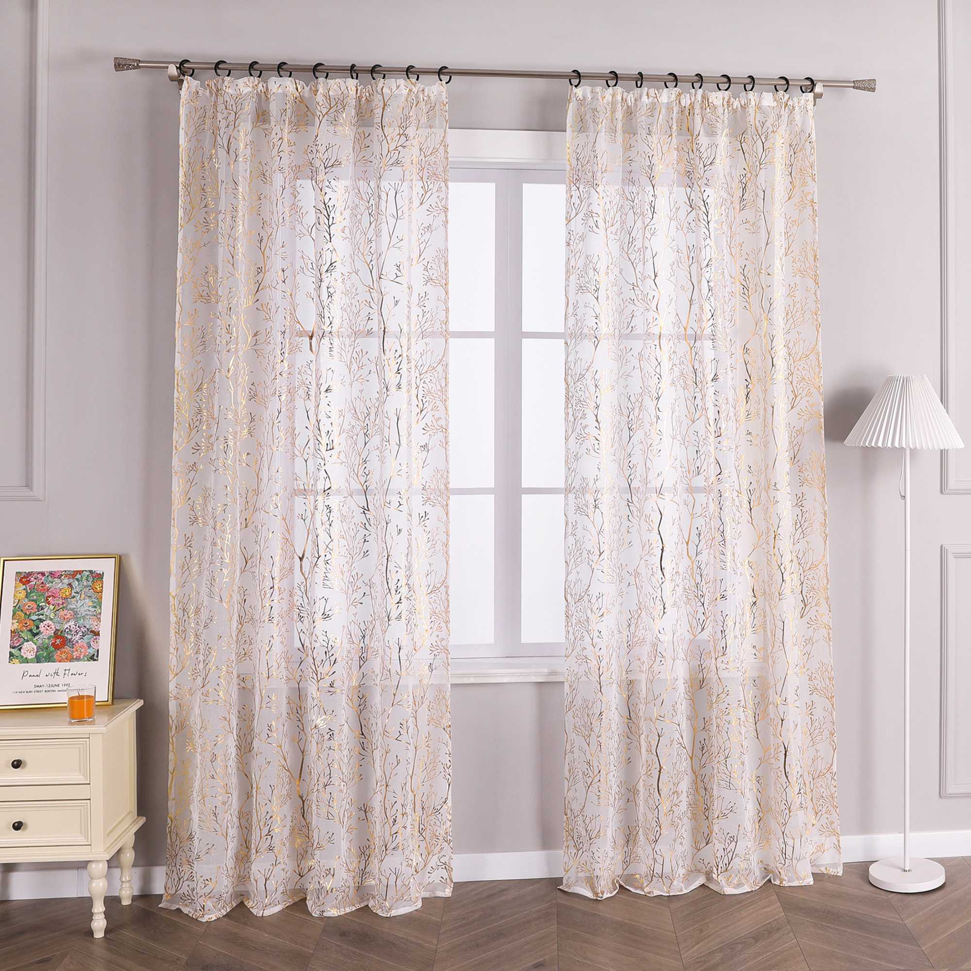 Luxuriöse Vorhänge mit vergoldetem Zweigmuster mit Kräuselband - Joyswahl