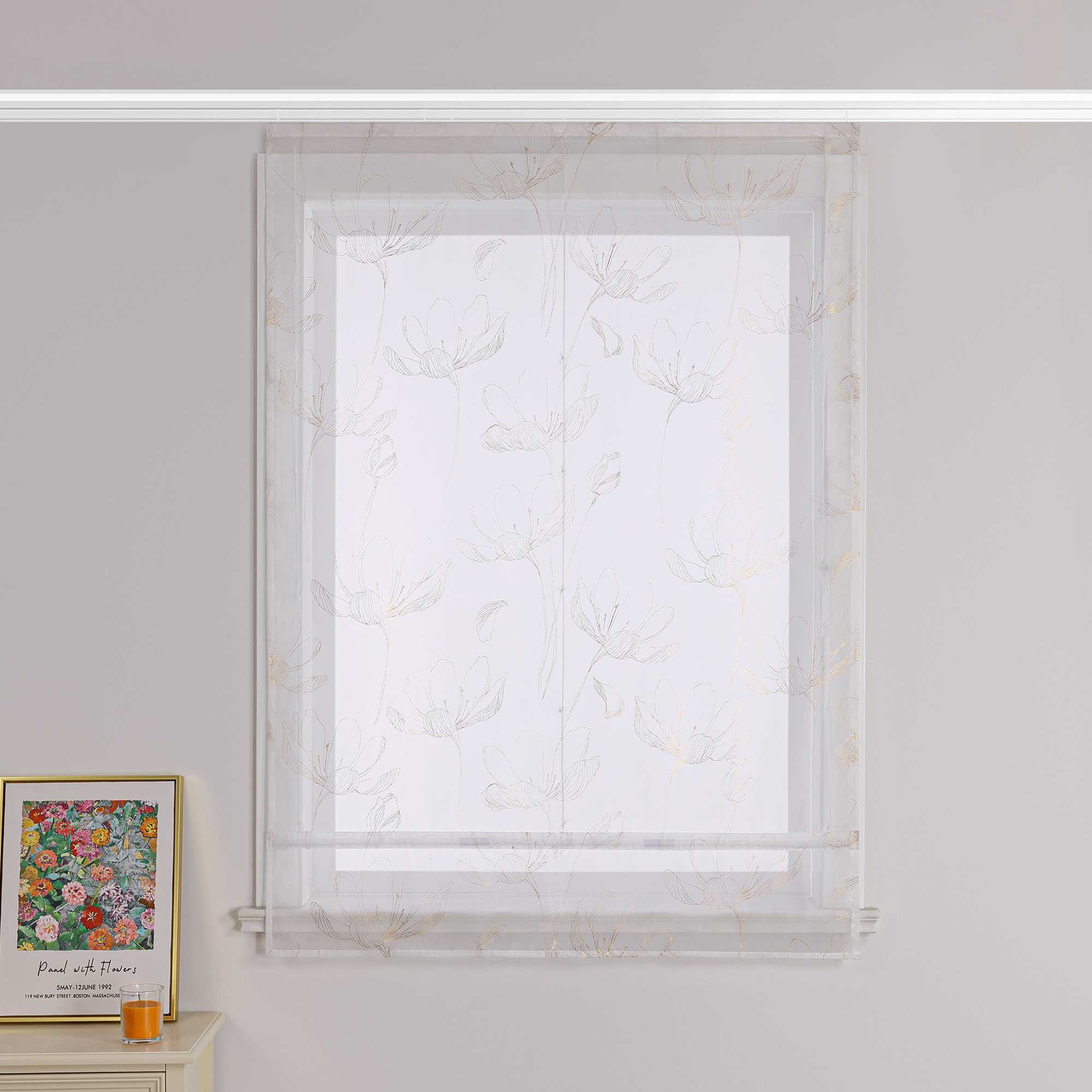 Transparente Raffrollo mit Lotusmuster und Klettband - Joyswahl