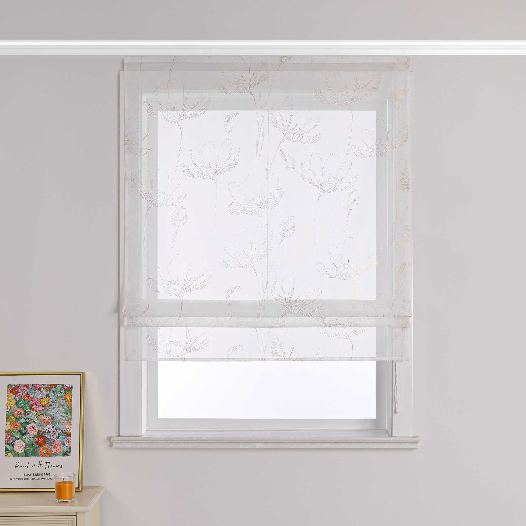 Transparente Raffrollo mit Lotusmuster und Klettband - Joyswahl