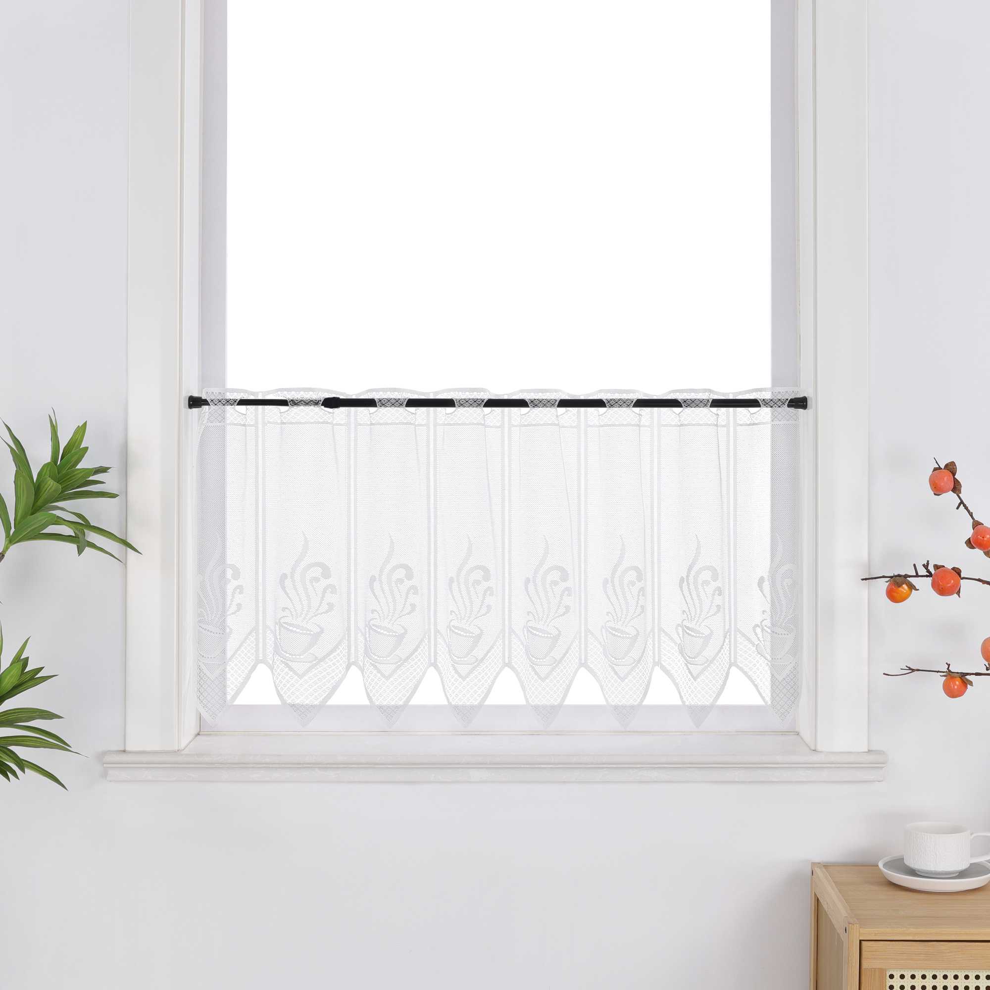 Transparent Scheibengardine mit Cafe Muster - Joyswahl