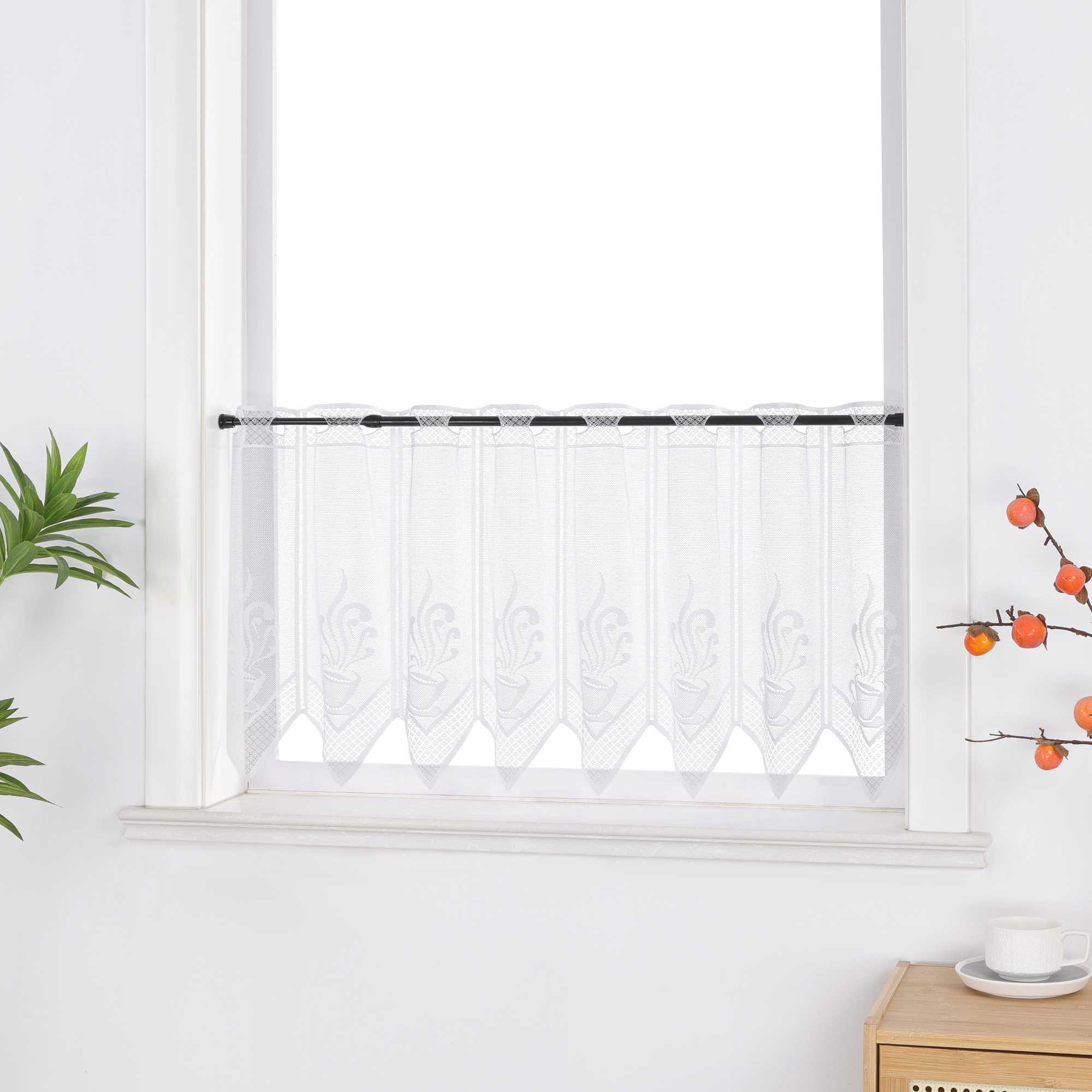 Transparent Scheibengardine mit Cafe Muster - Joyswahl