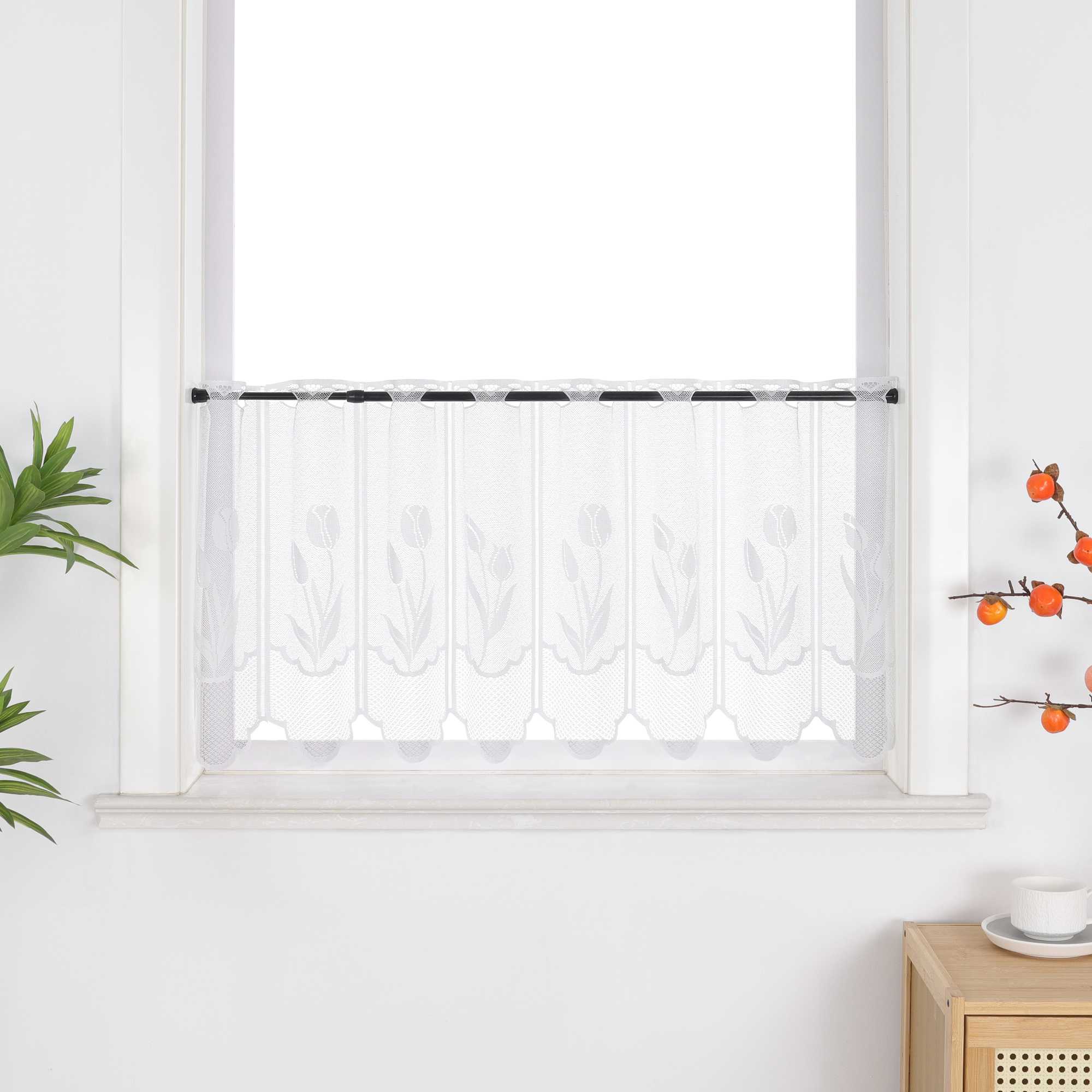 Transparent Scheibengardine mit Tulpen-Muster - Joyswahl