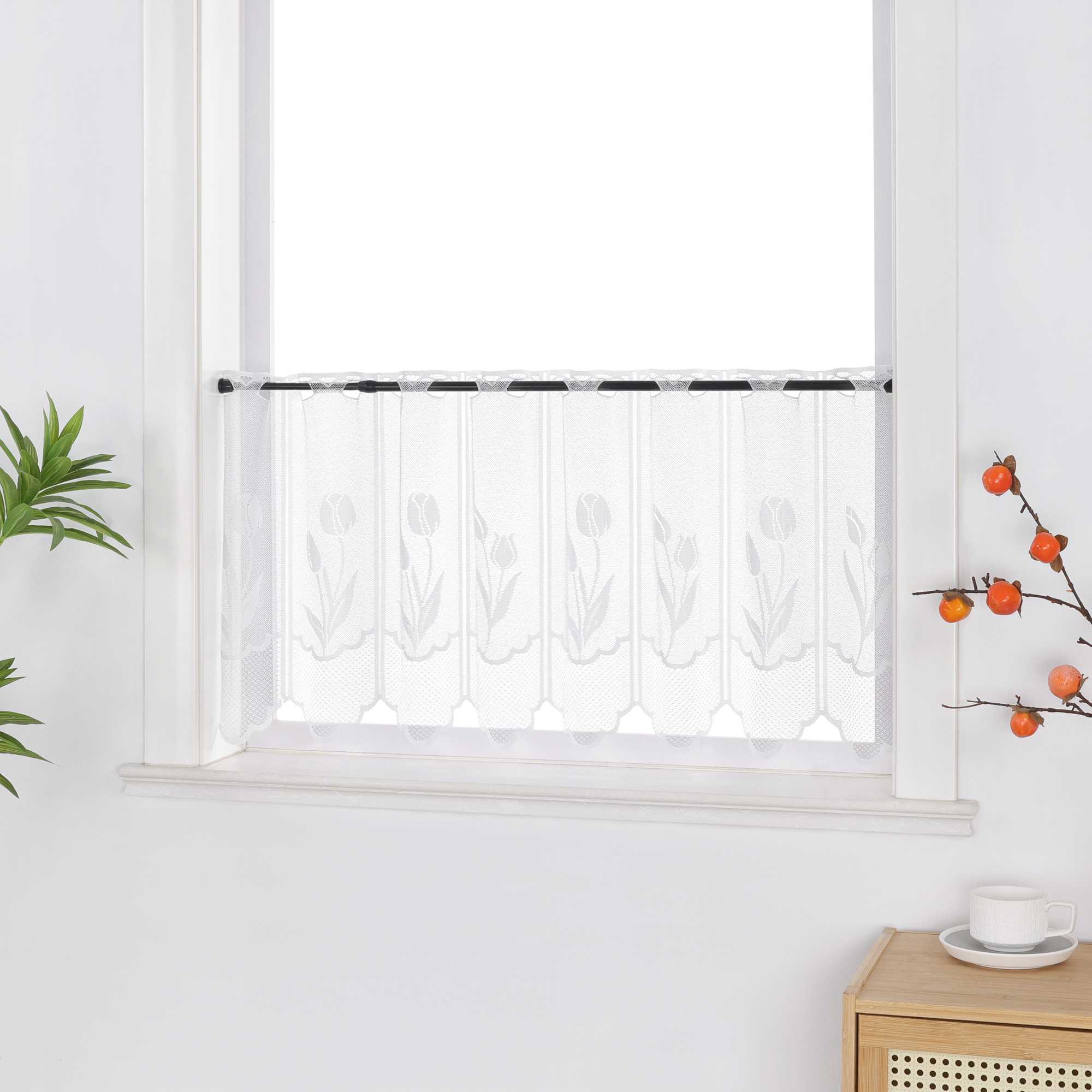 Transparent Scheibengardine mit Tulpen-Muster - Joyswahl