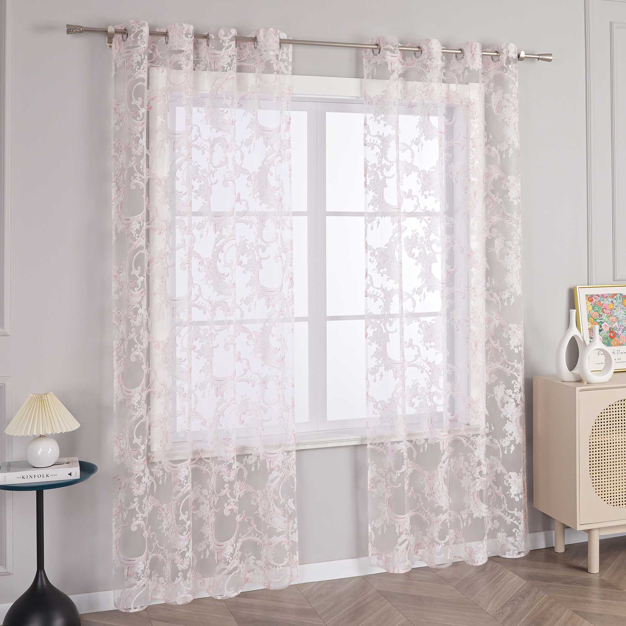 Eleganter Ösenschal mit Phönixblütenmuster | Transparente Voile Gardine für Schlafzimmer und Wohnzimmer - Joyswahl