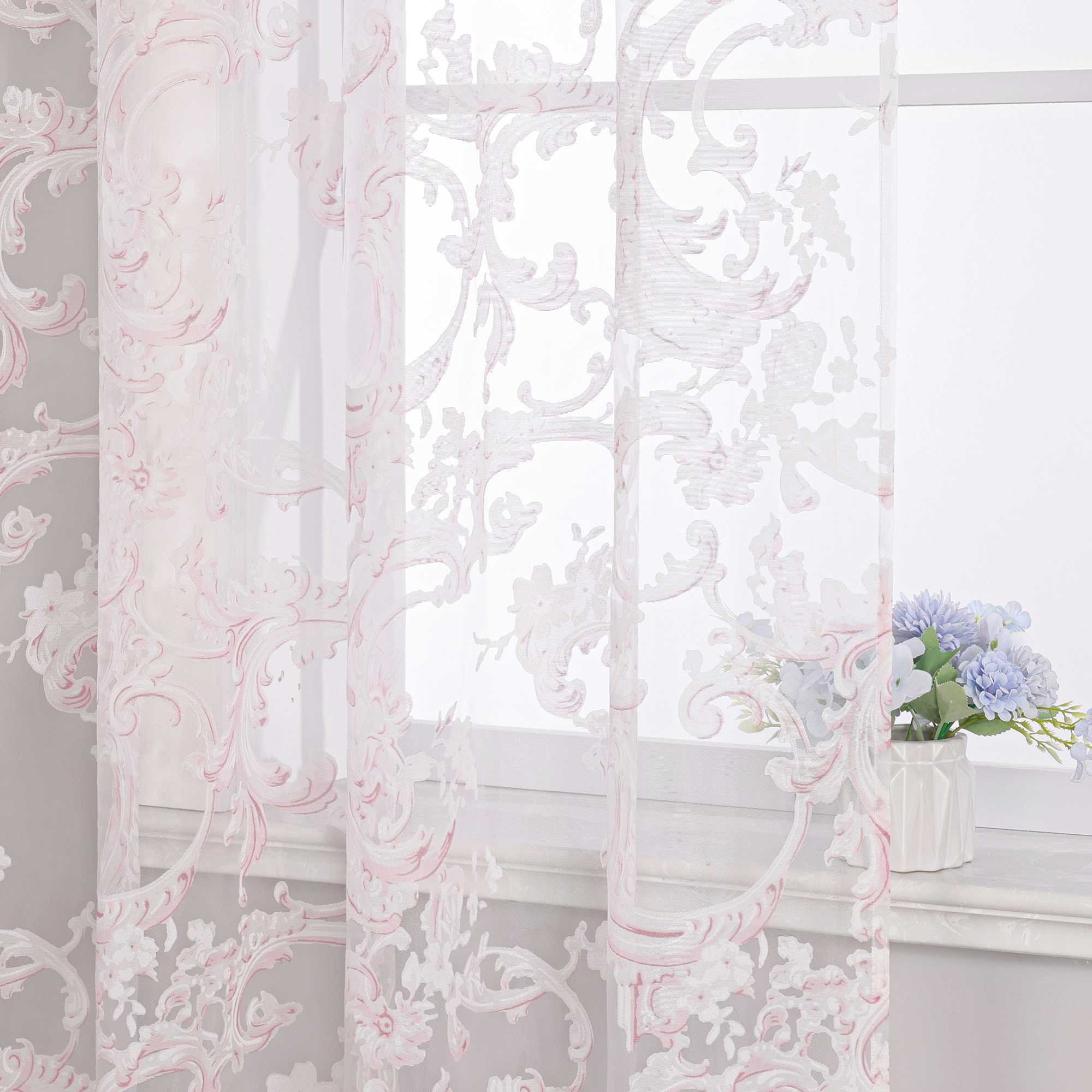 Eleganter Ösenschal mit Phönixblütenmuster | Transparente Voile Gardine für Schlafzimmer und Wohnzimmer - Joyswahl