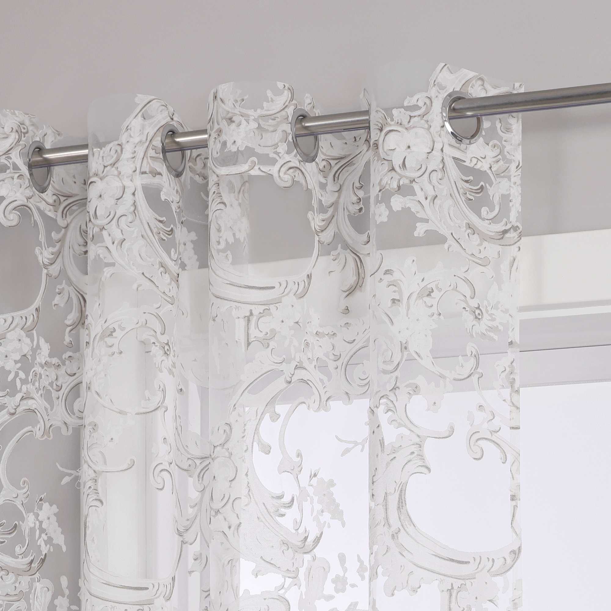 Eleganter Ösenschal mit Phönixblütenmuster | Transparente Voile Gardine für Schlafzimmer und Wohnzimmer - Joyswahl