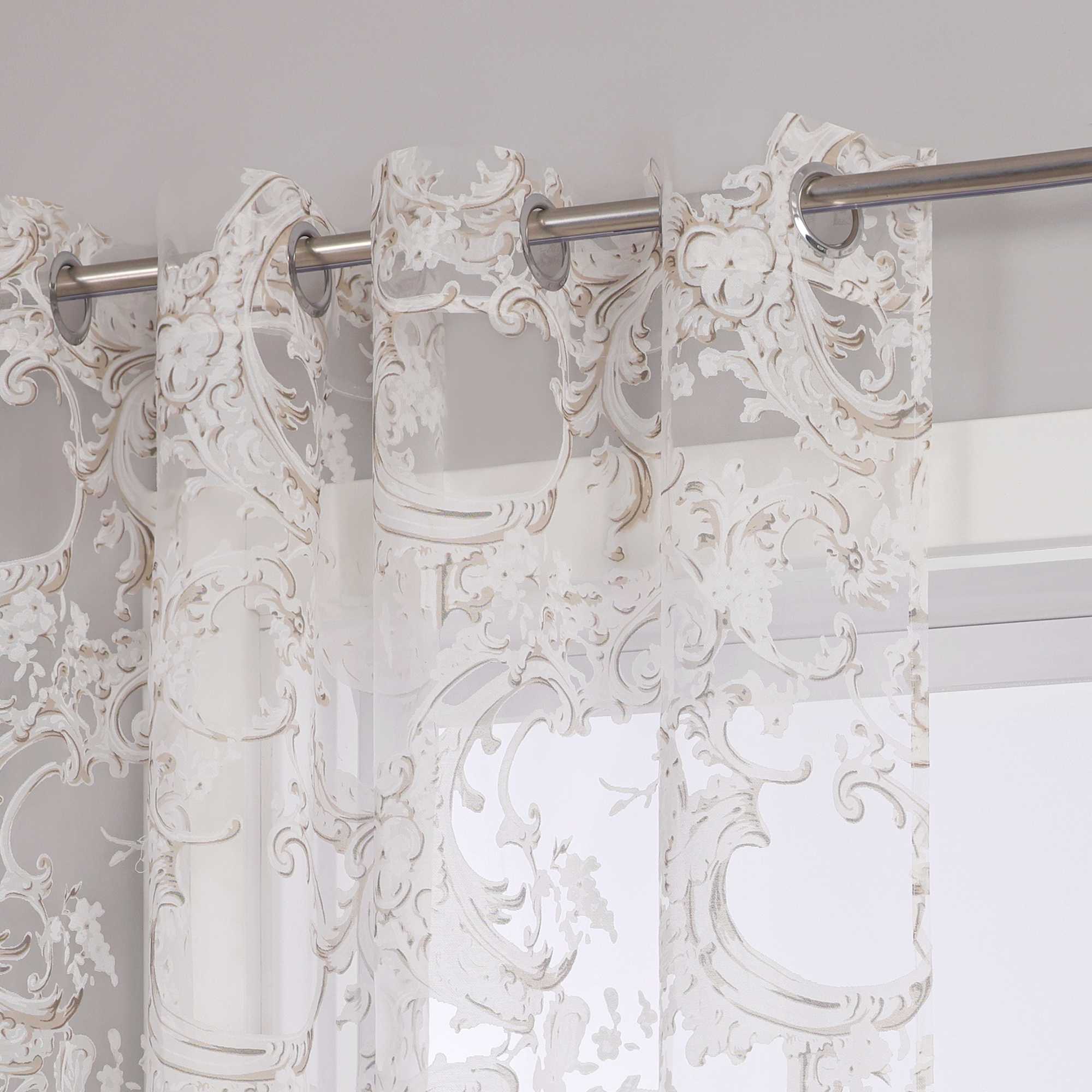 Eleganter Ösenschal mit Phönixblütenmuster | Transparente Voile Gardine für Schlafzimmer und Wohnzimmer - Joyswahl