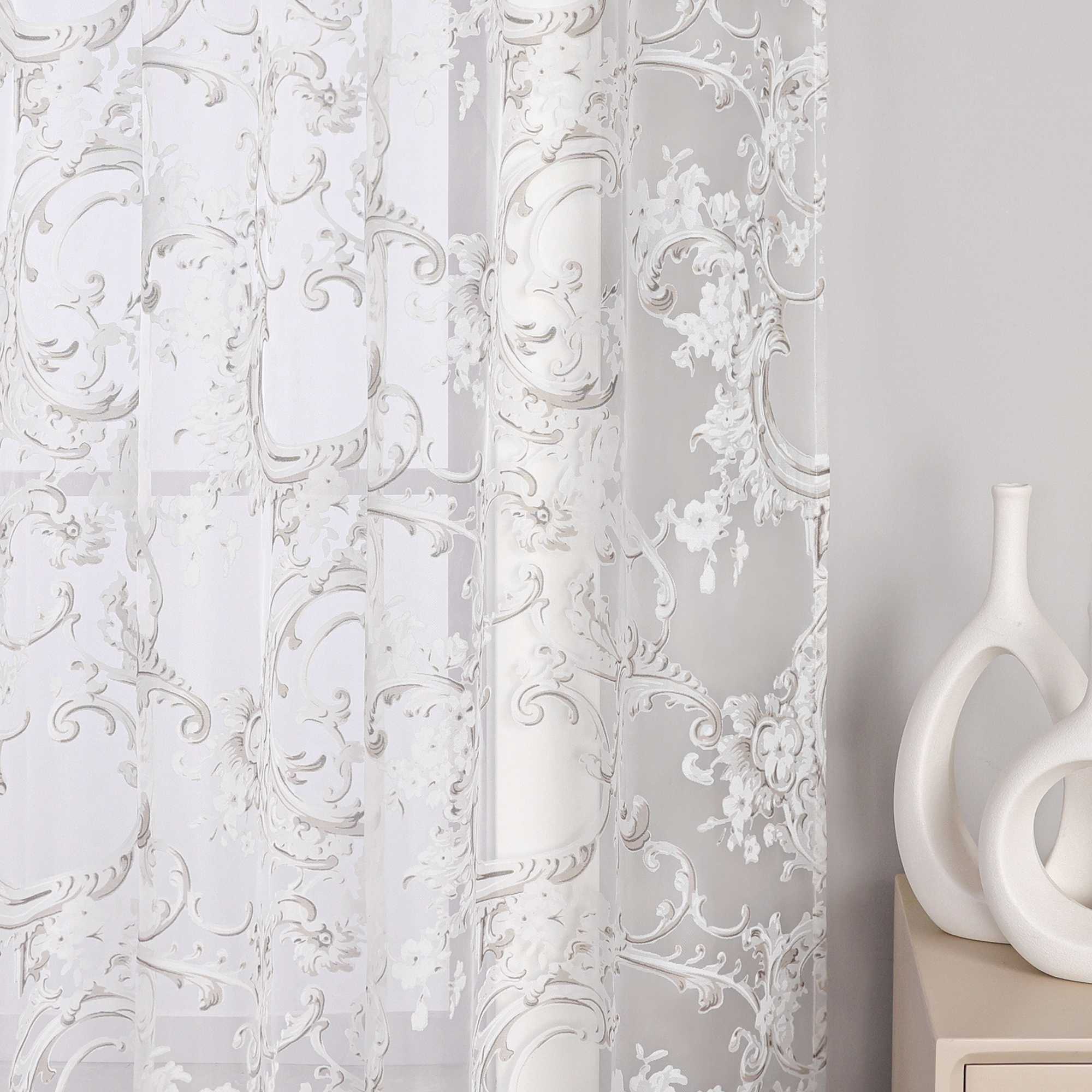 Eleganter Ösenschal mit Phönixblütenmuster | Transparente Voile Gardine für Schlafzimmer und Wohnzimmer - Joyswahl