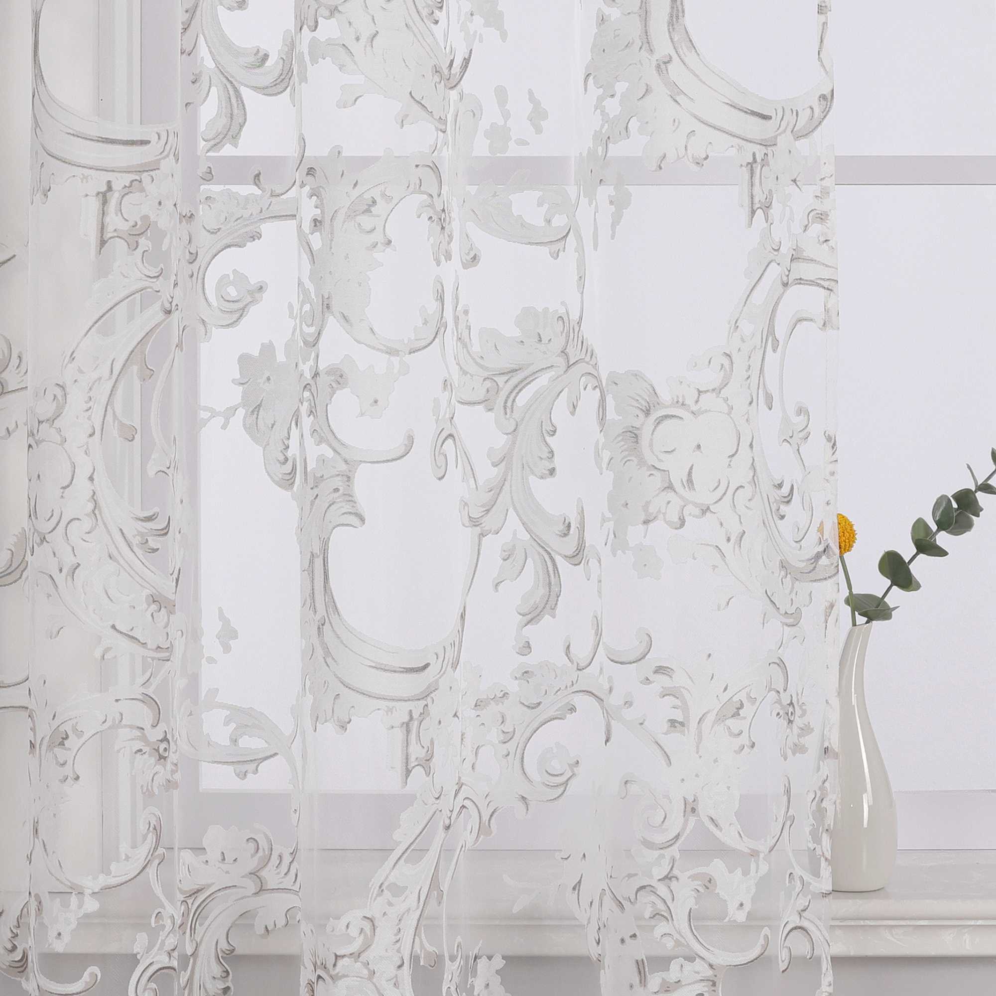 Eleganter Ösenschal mit Phönixblütenmuster | Transparente Voile Gardine für Schlafzimmer und Wohnzimmer - Joyswahl