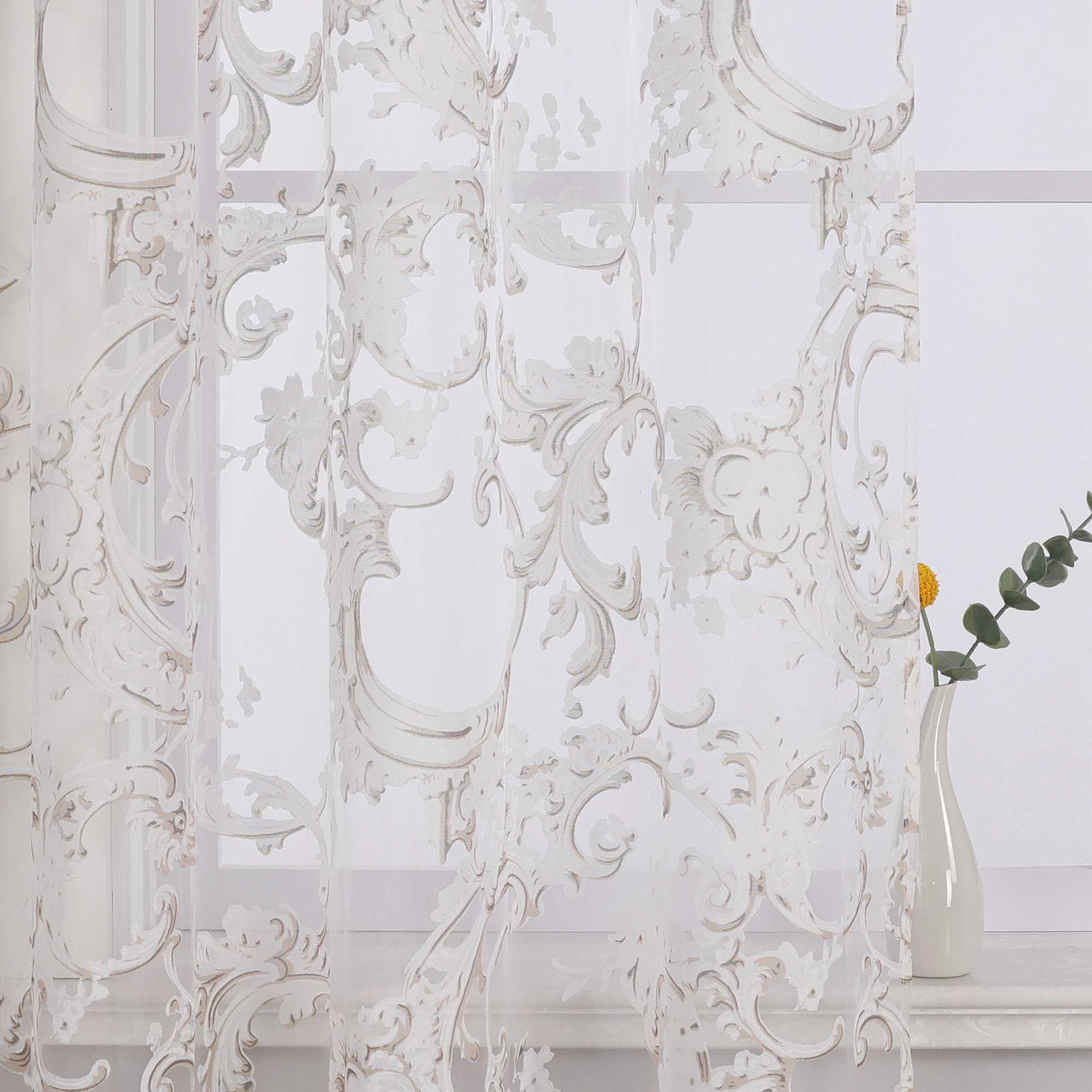 Eleganter Ösenschal mit Phönixblütenmuster | Transparente Voile Gardine für Schlafzimmer und Wohnzimmer - Joyswahl