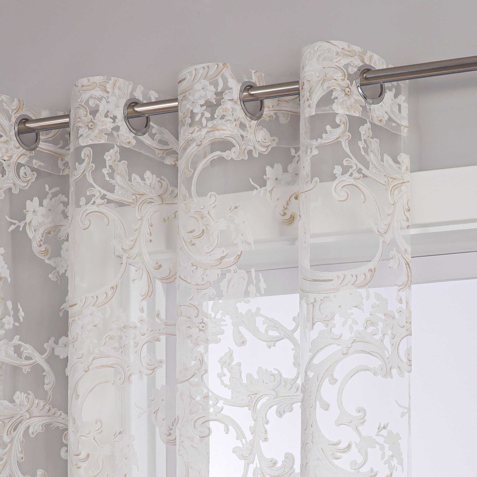 Eleganter Ösenschal mit Phönixblütenmuster | Transparente Voile Gardine für Schlafzimmer und Wohnzimmer - Joyswahl