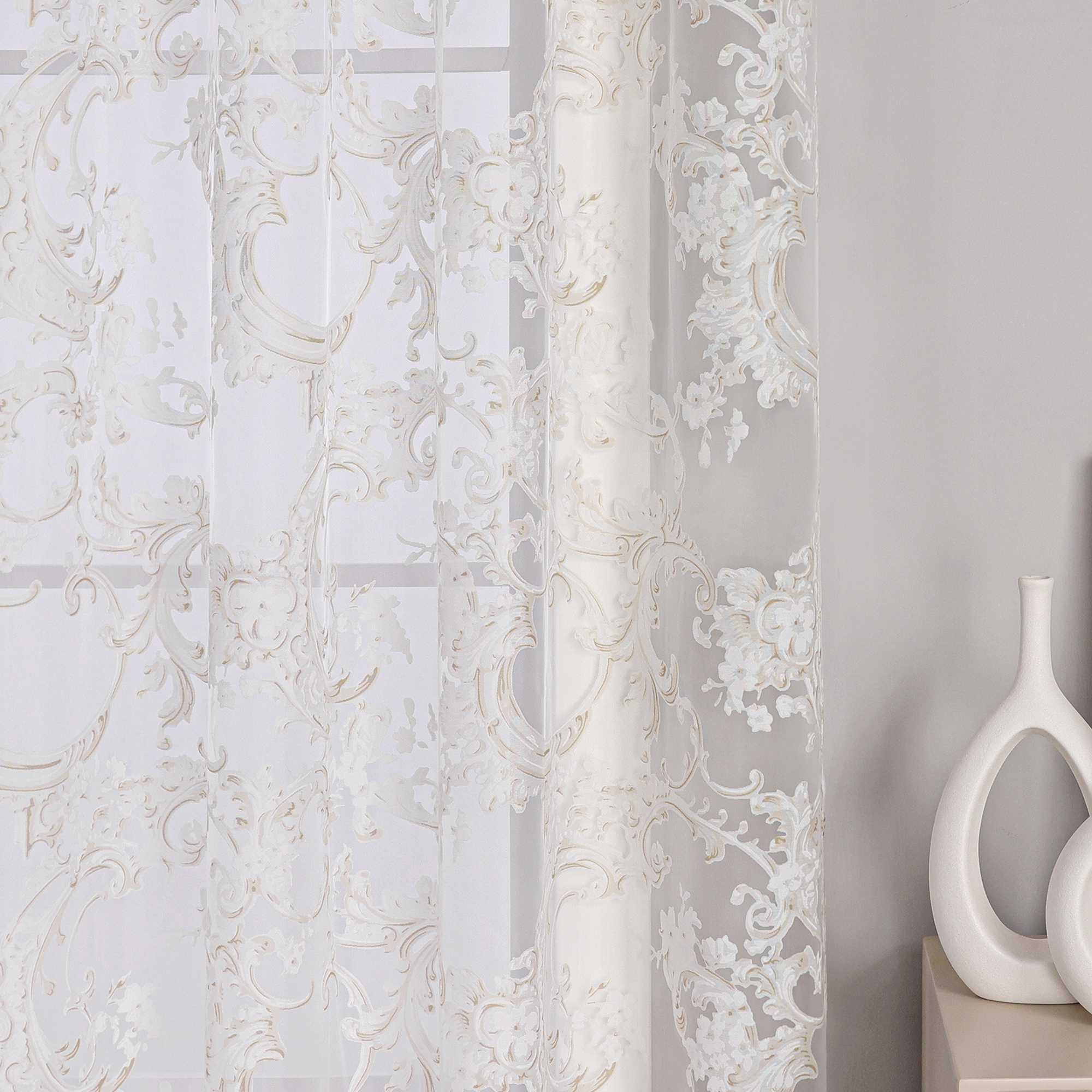 Eleganter Ösenschal mit Phönixblütenmuster | Transparente Voile Gardine für Schlafzimmer und Wohnzimmer - Joyswahl