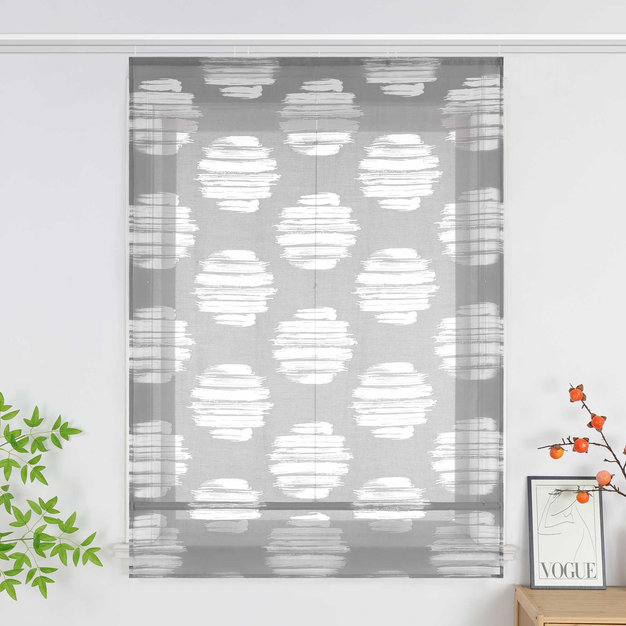 Raffrollo mit welliger Kreismusterung - Schienenaufhängung