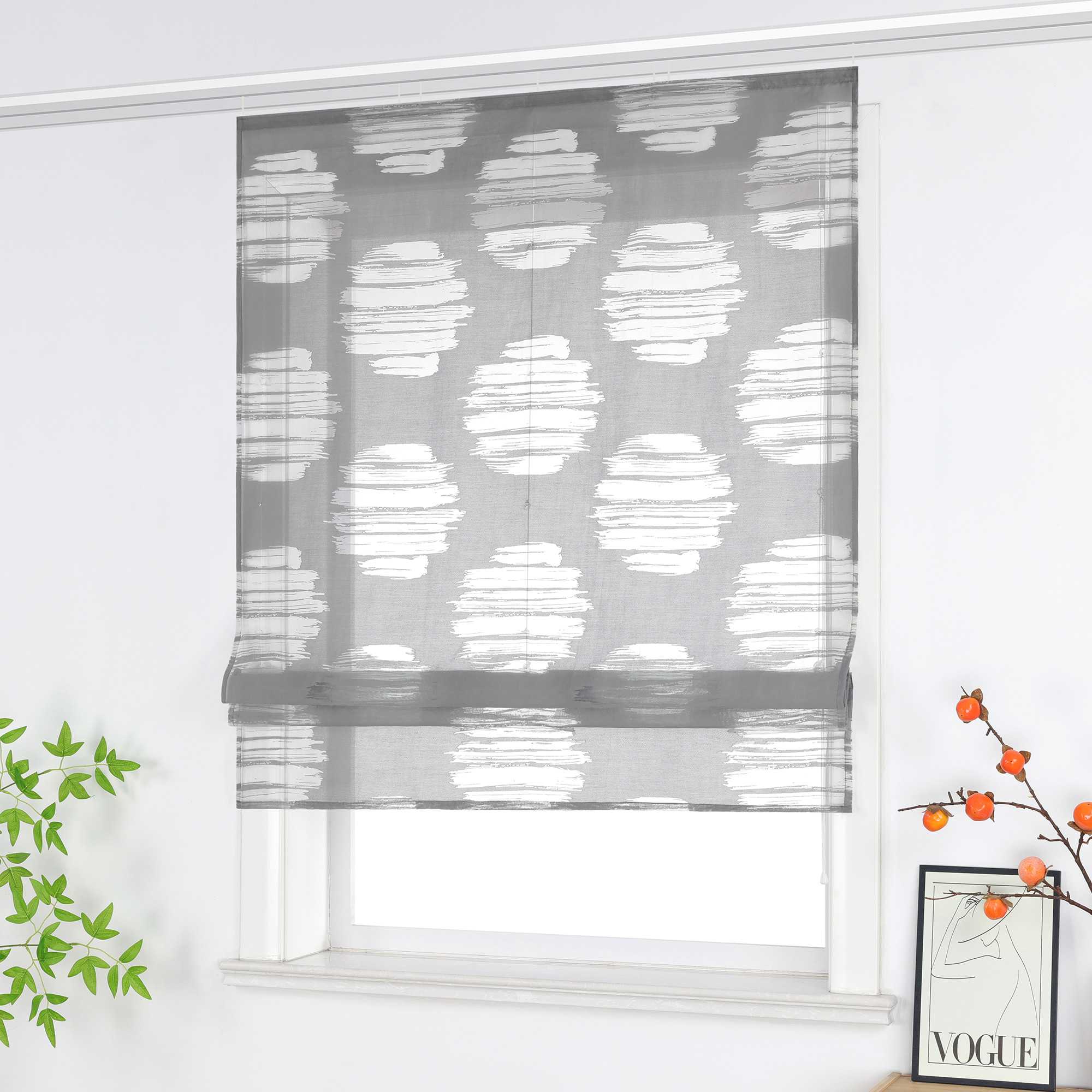 Raffrollo mit welliger Kreismusterung - Schienenaufhängung