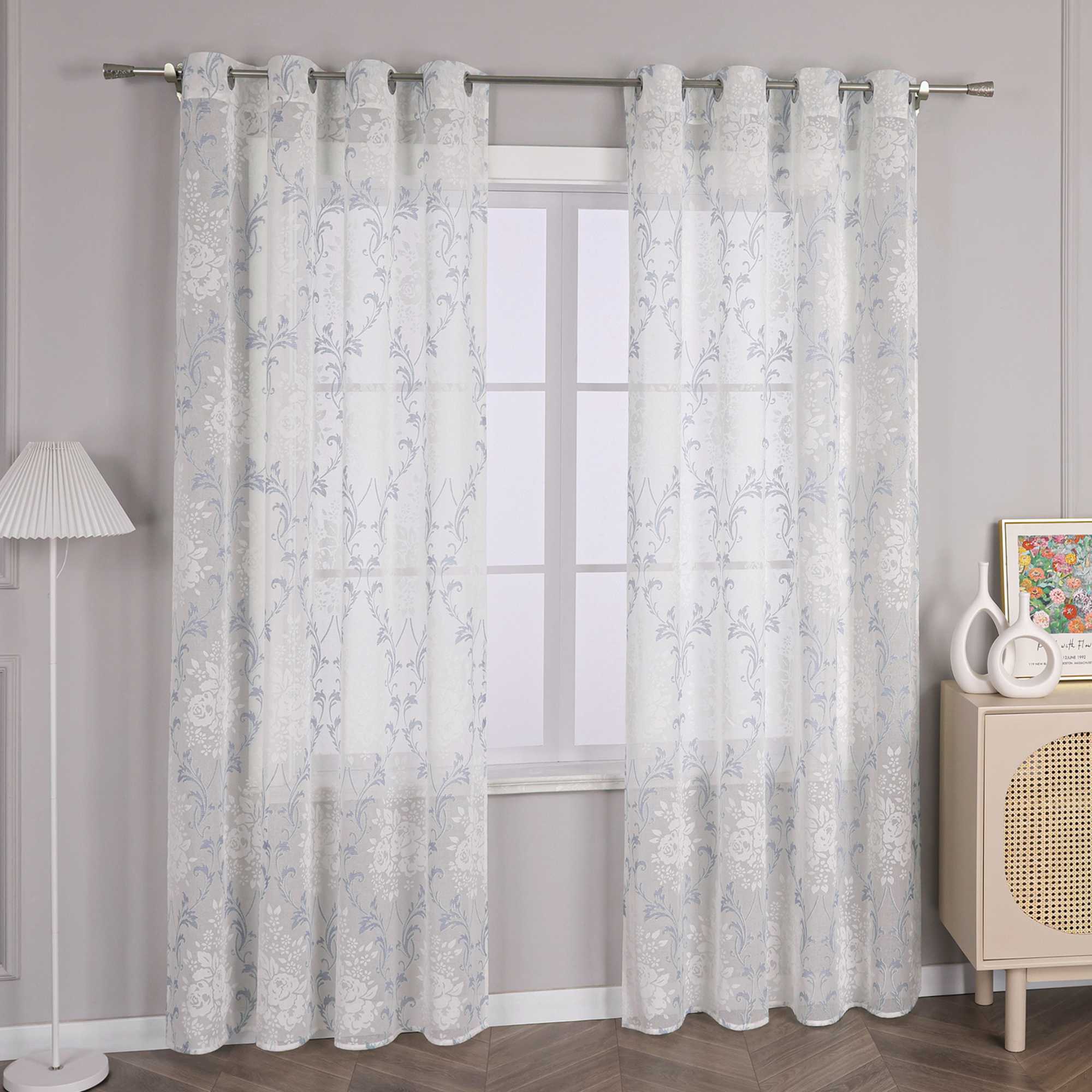 Elegante Transparente Gardinen mit Rankenmuster Ösenschal 1 stück - Joyswahl