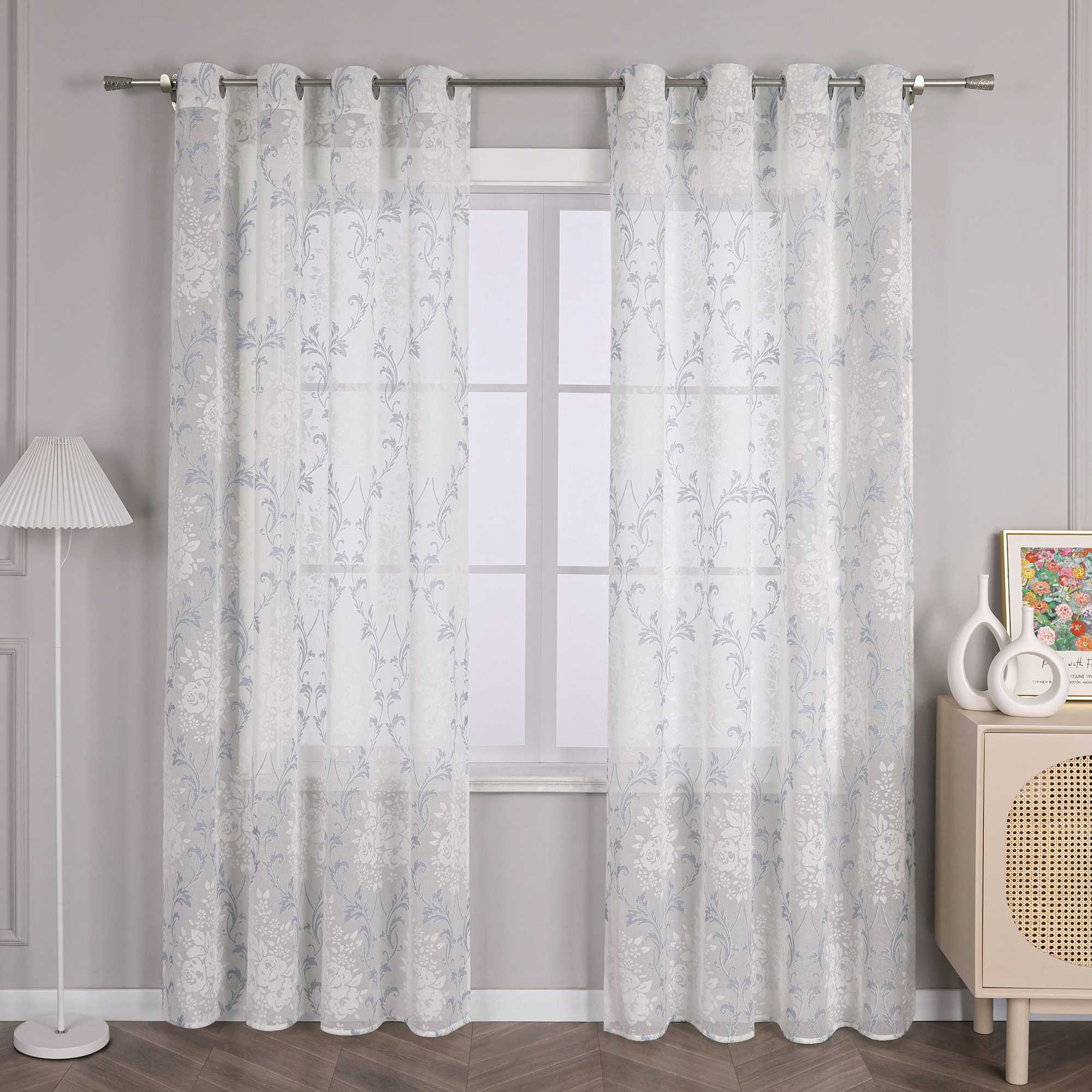 Elegante Transparente Gardinen mit Rankenmuster Ösenschal 1 stück - Joyswahl