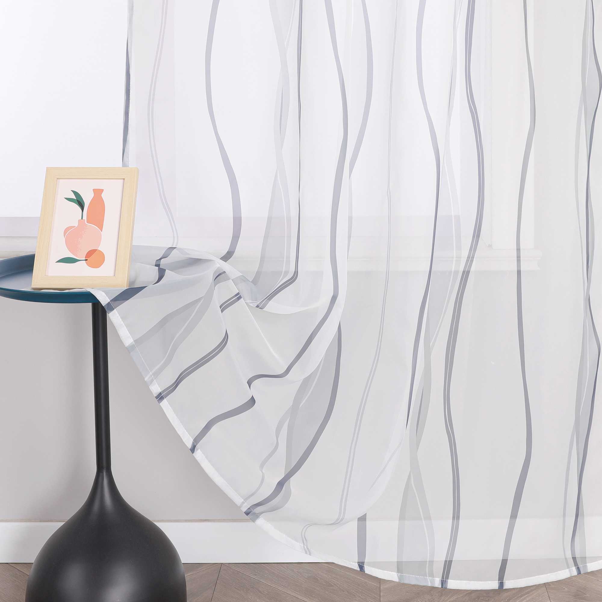 Vorhang Schlaufenschal aus Polyester mit bunten Wellenmustern tranparent 1 stück - Joyswahl