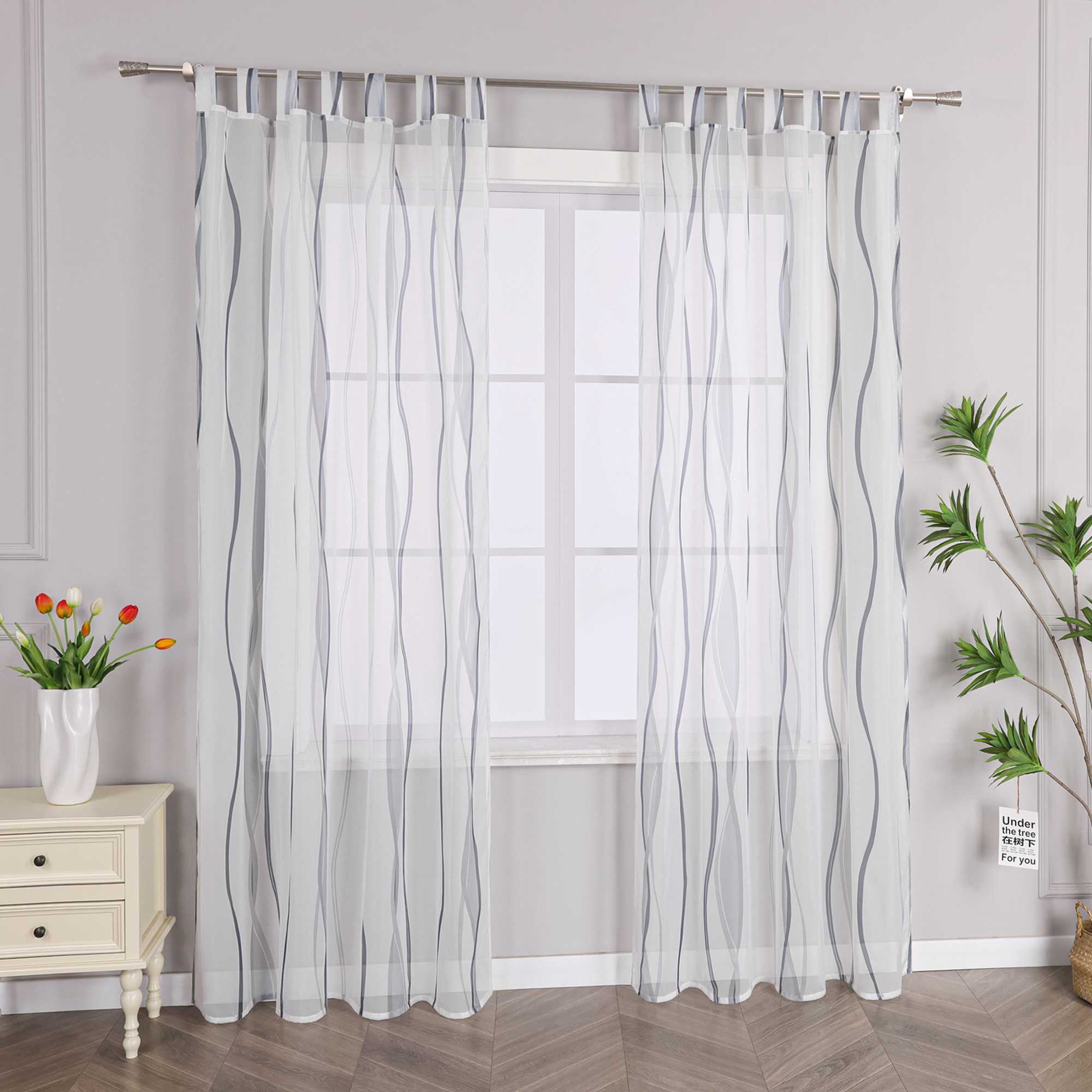 Vorhang Schlaufenschal aus Polyester mit bunten Wellenmustern tranparent 1 stück - Joyswahl