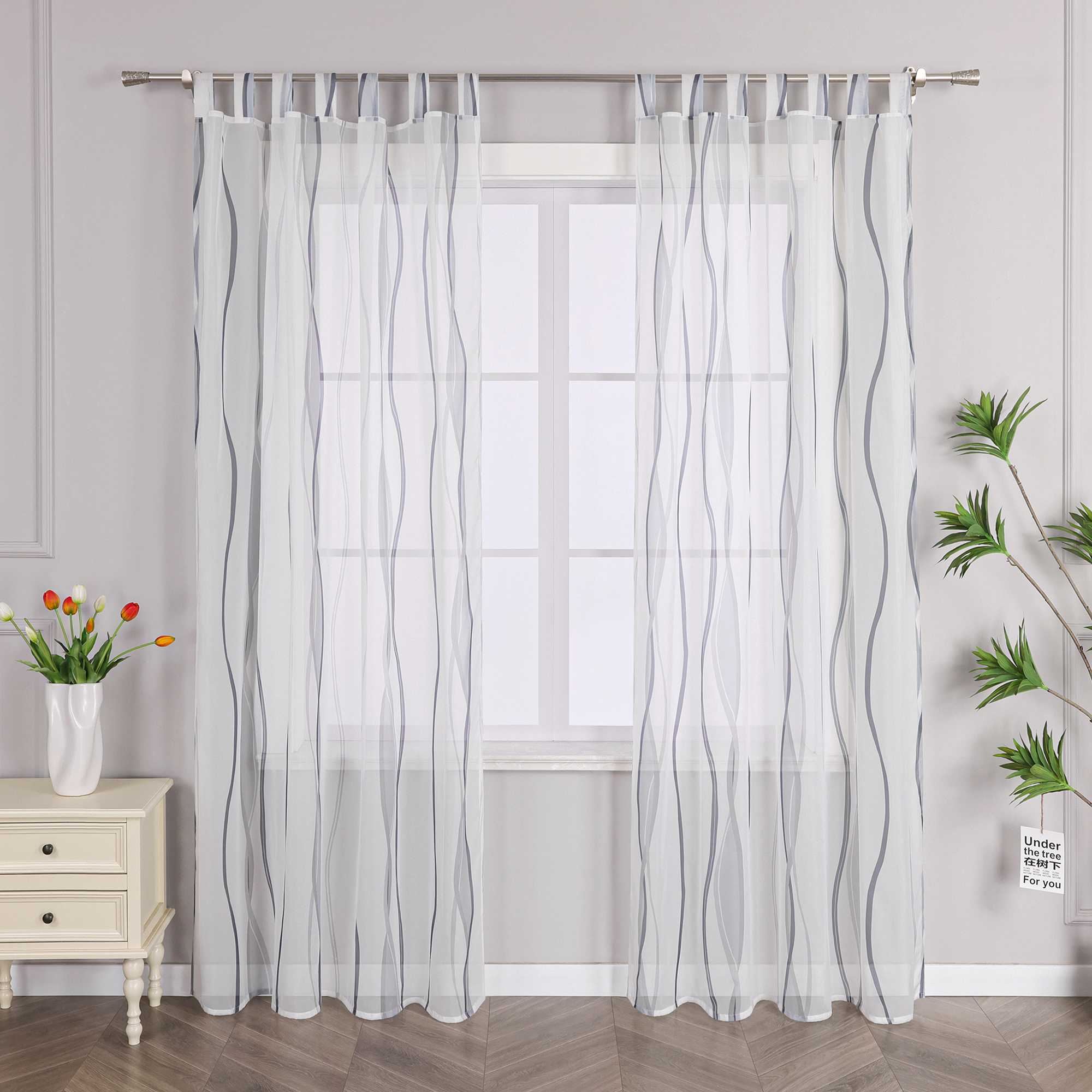 Vorhang Schlaufenschal aus Polyester mit bunten Wellenmustern tranparent 1 stück - Joyswahl